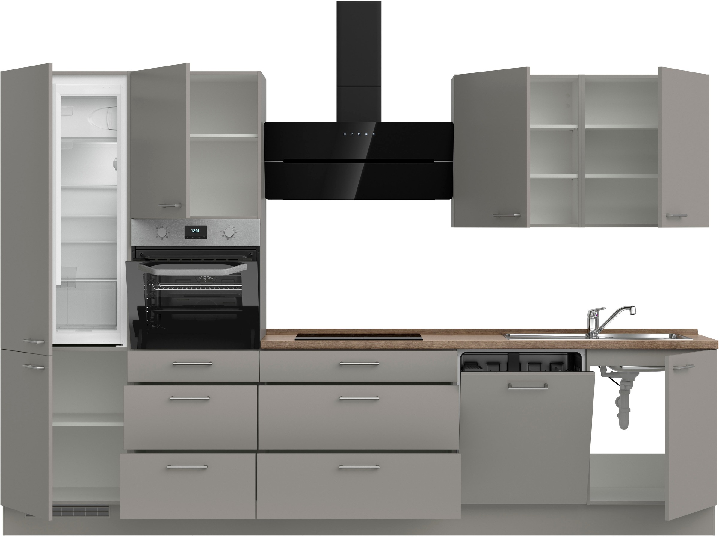 nobilia® Küchenzeile »"Laser II"«, vormontiert, Ausrichtung wählbar, Breite 330 cm, wahlw. mit E-Geräten