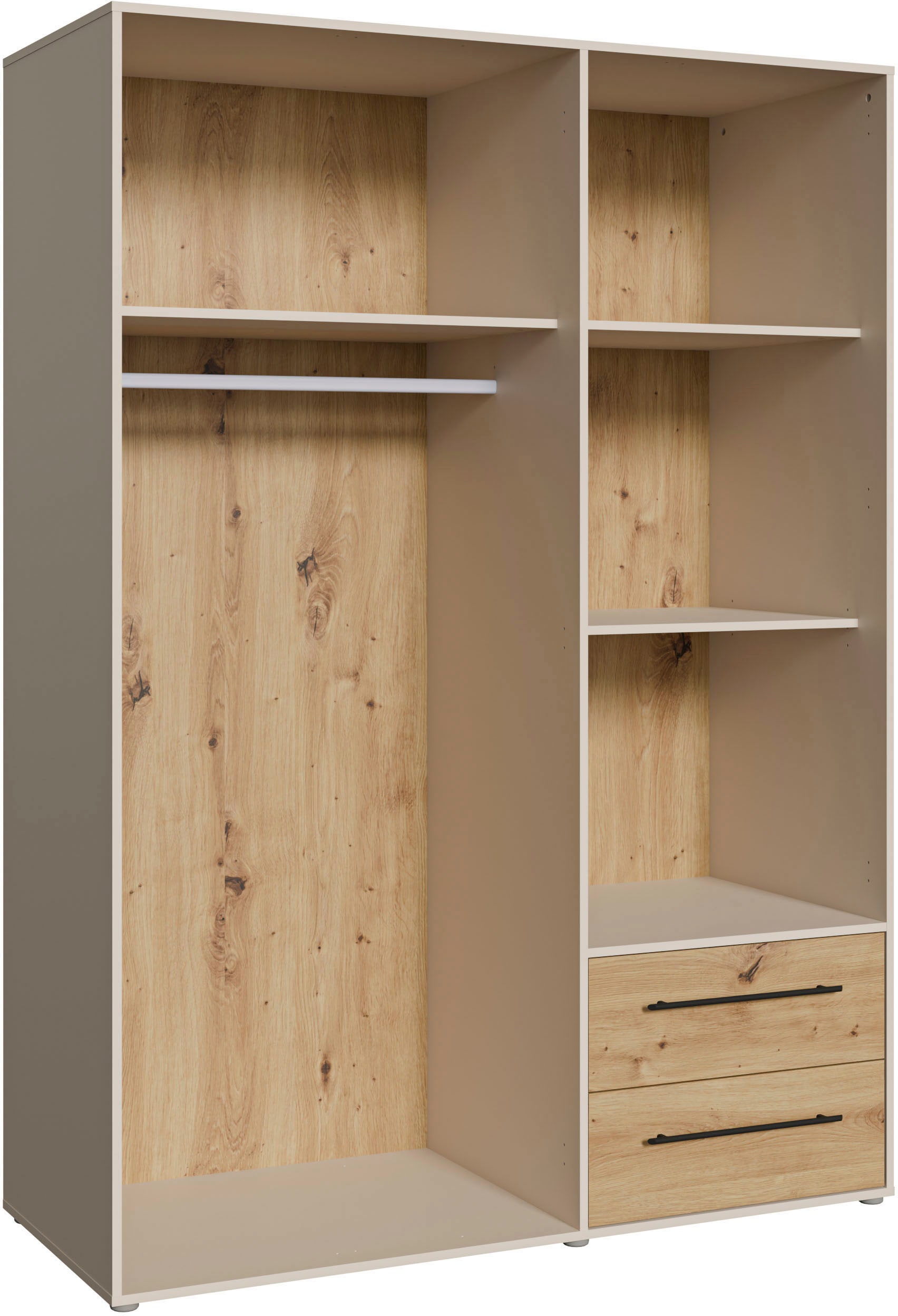 FORTE Kleiderschrank »Mokkaris ,Topseller, zeitloses Design, 3–4 Türen, Made in Europe« B/H/T ca. 145x200x59cm oder 206x200x59cm,  Schubladen + schwarze Stangengriffe, Made in Europe, viel Stauraum