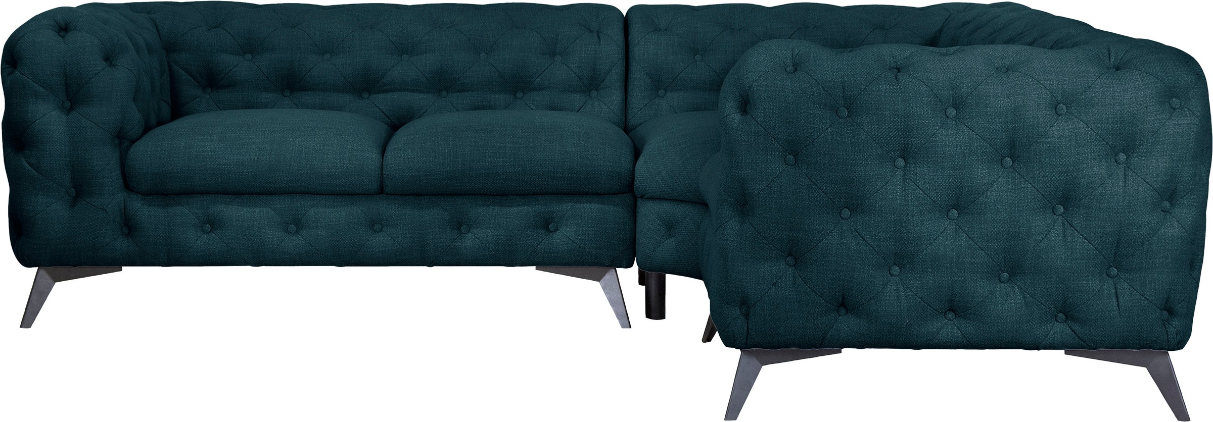 Leonique Chesterfield-Sofa »Ecksofa GLYNIS L-Form mit Wellenunterfederung, Maße B/T/H 264/264/75cm«, aufwändige Knopfheftung, moderne Chesterfield Optik, Fußfarbe wählbar