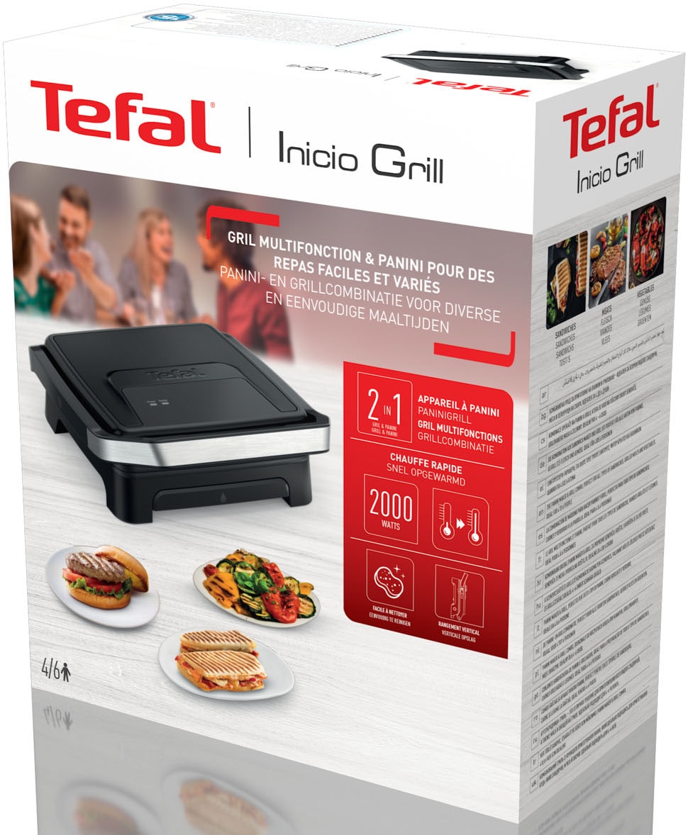 Tefal Kontaktgrill »Inicio Classic, 2-in-1 Panini/Grill, antihaftbeschichtete Platten«, 2000 W, Platzsparende Aufbewahrung, spülmaschinenfeste Saftschale, GC2718