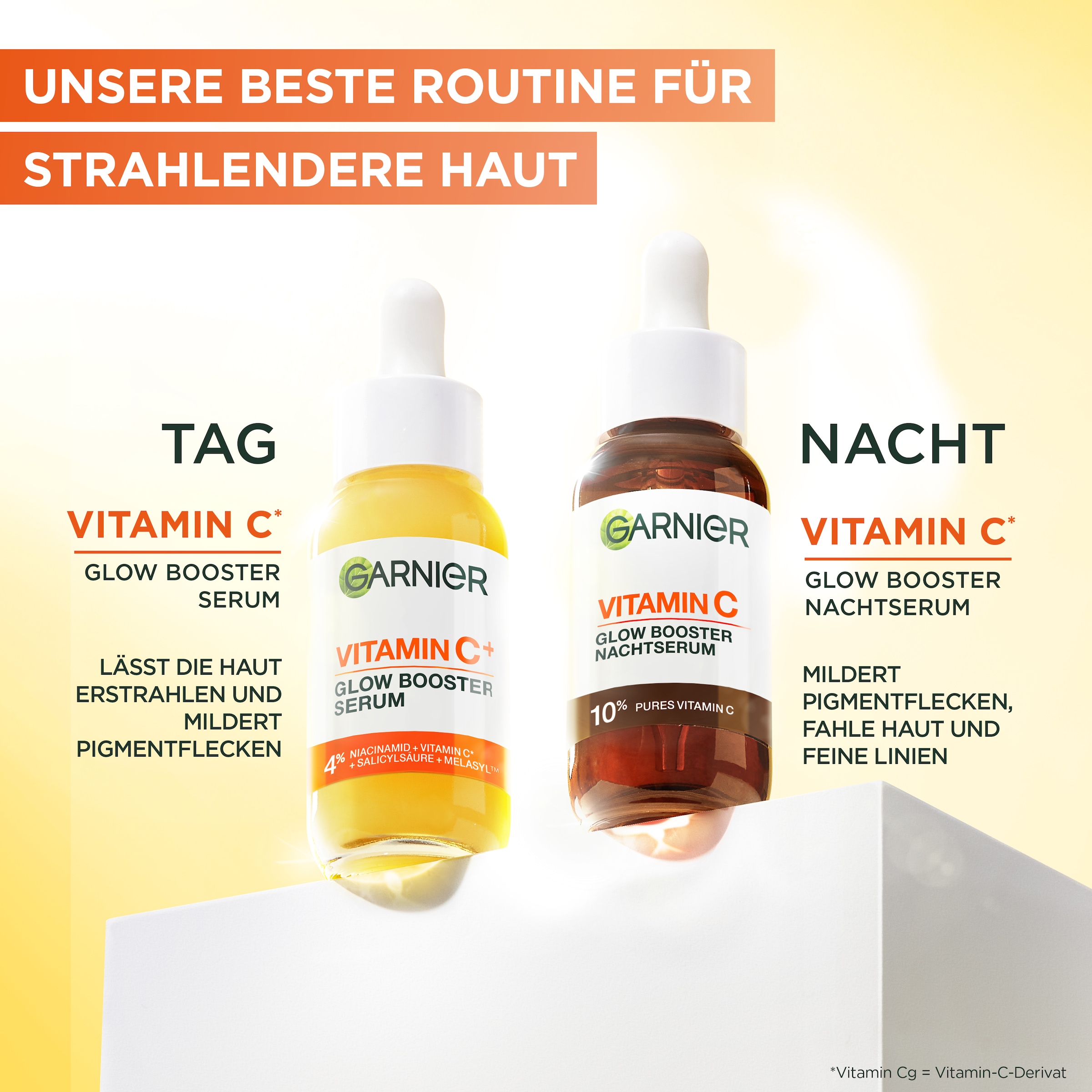 GARNIER Gesichtsserum »Garnier Vitamin C+ Glow Booster Serum«, Mildert Pigmentflecken, glättet die Haut, auch für empfindliche Haut.