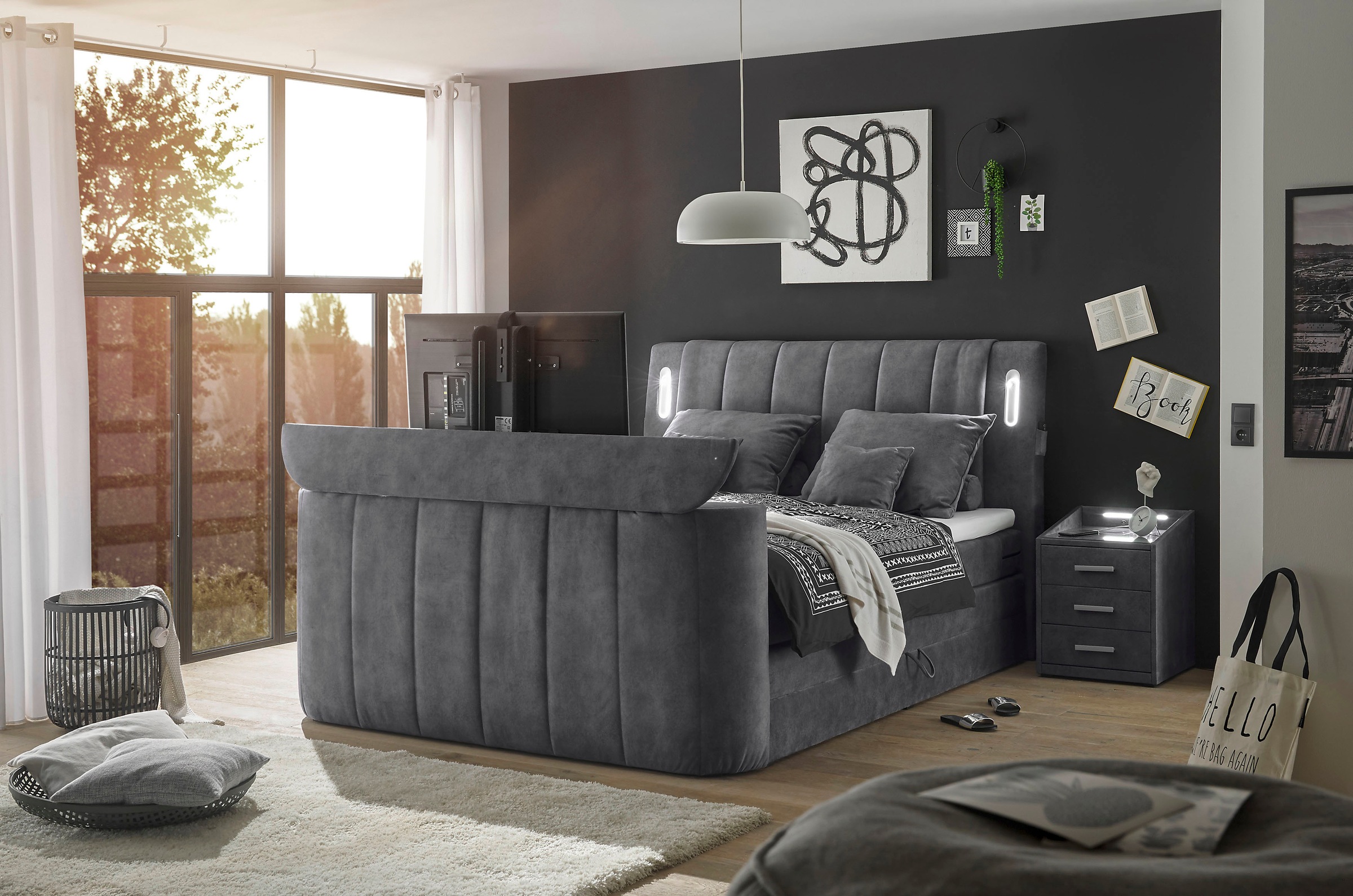 ED EXCITING DESIGN Boxspringbett »Dallas«, inkl. Topper, LED-Beleuchtung, T günstig online kaufen