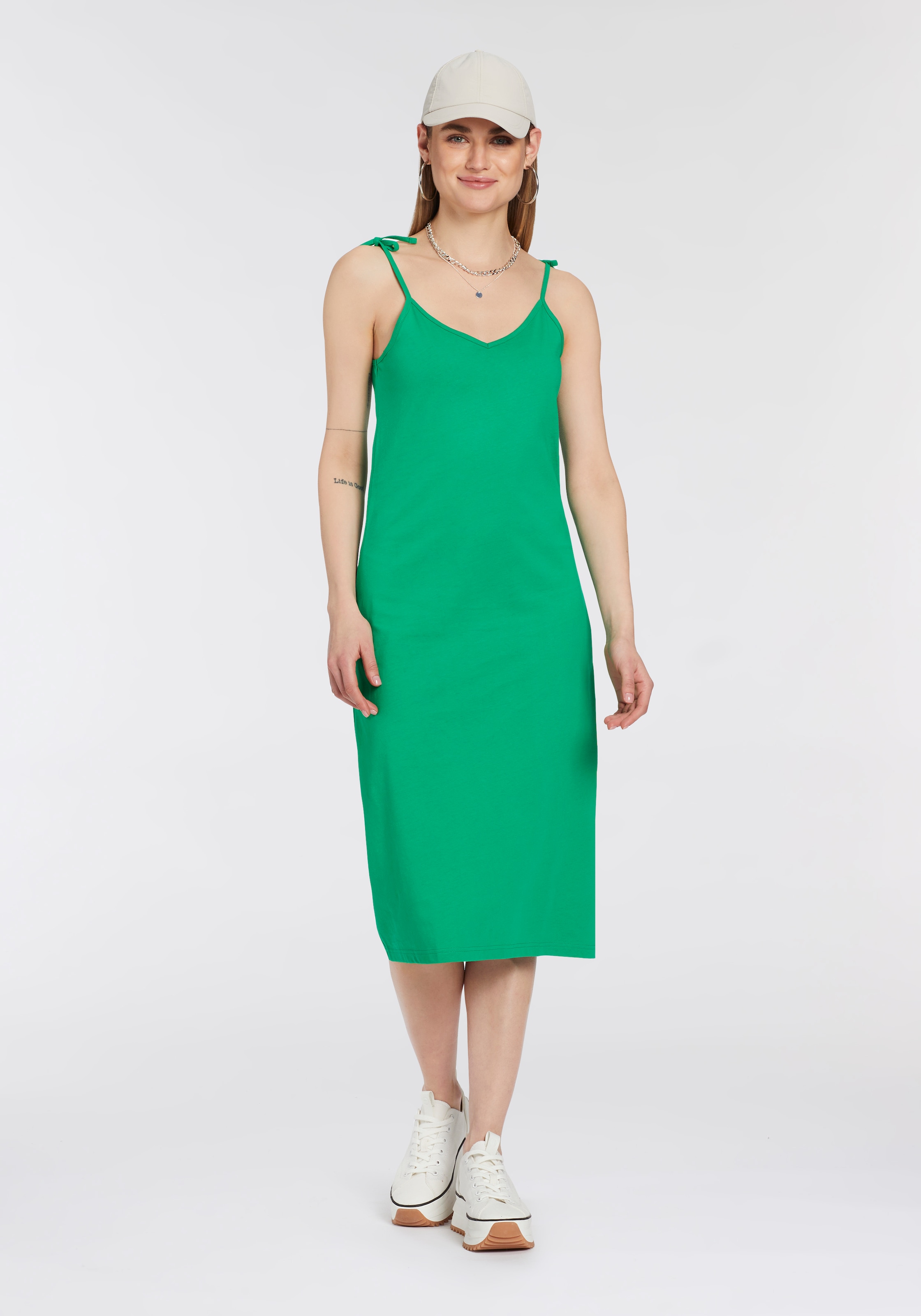 OTTO products Jerseykleid »GOTS zertifiziert -CIRCULAR COLLECTION« in Midi-Länge,  elegant,  aus 100% Baumwolle,  mit Spaghettiträgern