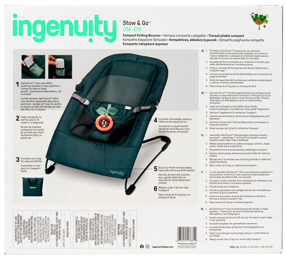 ingenuity Babywippe »Stow & Go™ Compact Folding Bouncer« bis 9 kg mit Vibration