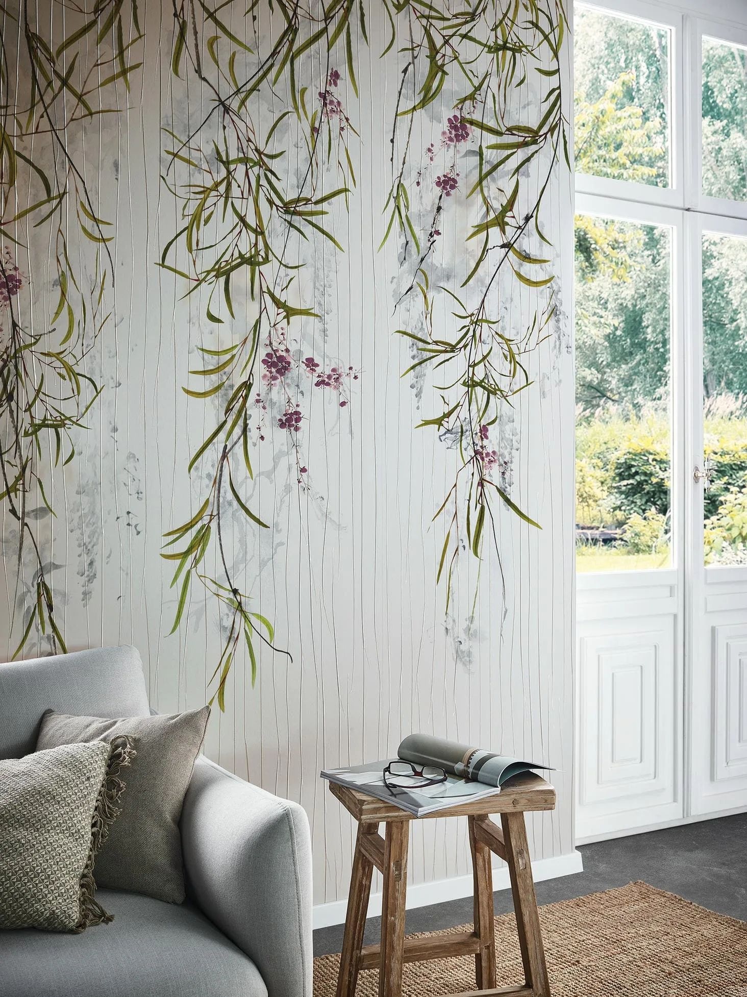 Marburg Vliestapete Blumen Crushed-Optik Modern 270 cm x 210 cm Grau günstig online kaufen