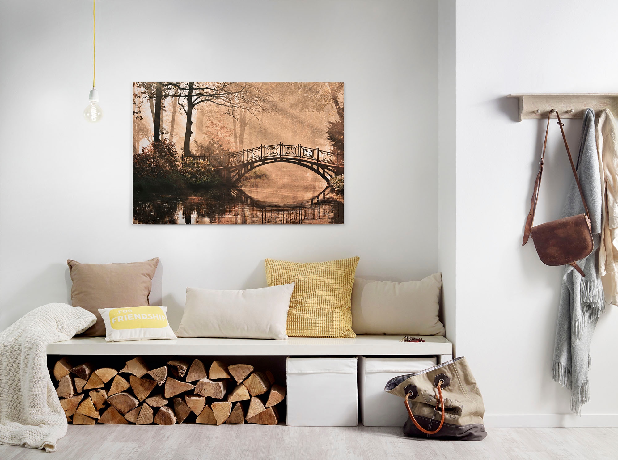 Bricoflor Leinwand Mit Brücke In Park Landschaft Leinwandbild In Braun Wohn günstig online kaufen