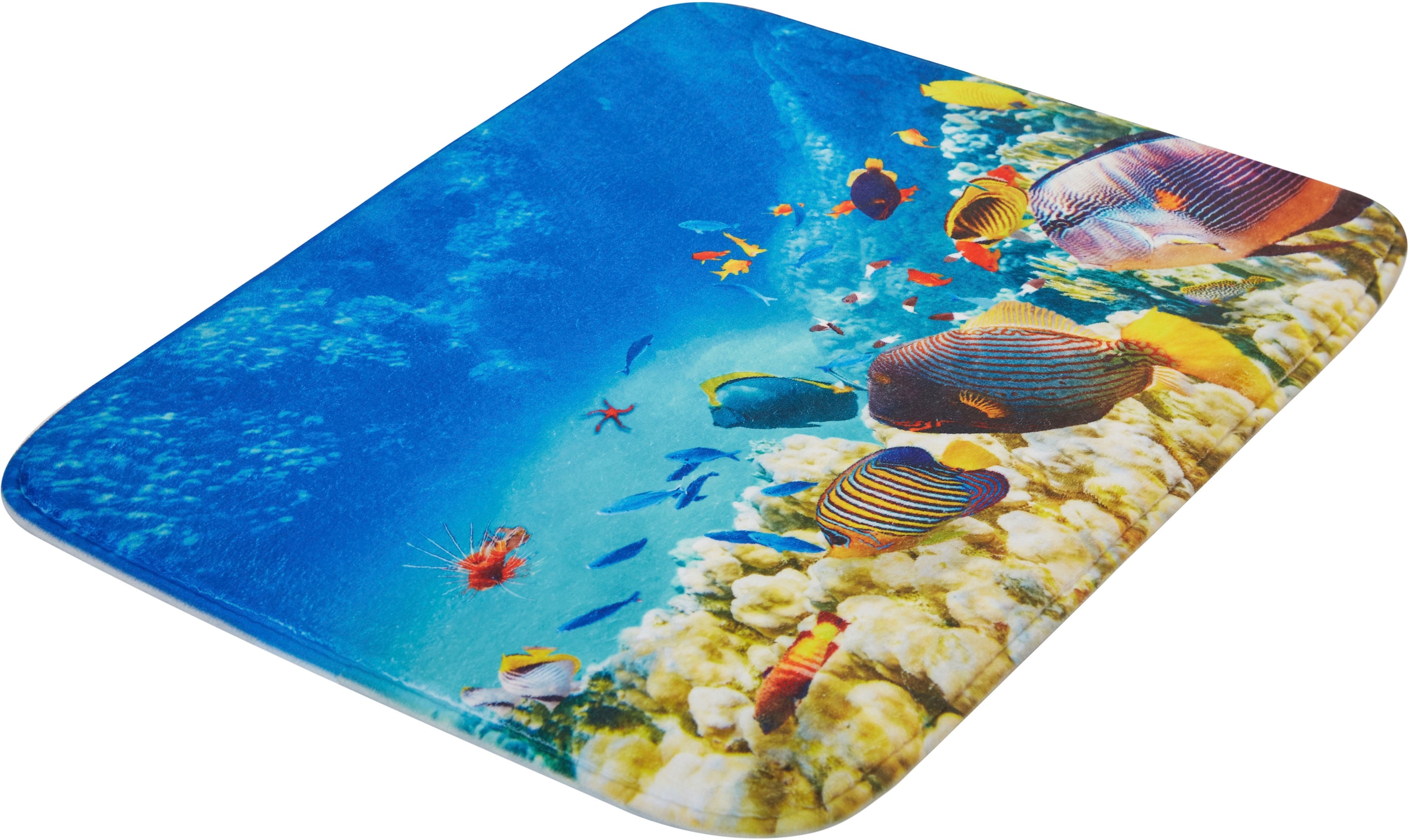 MEUSCH Badematte »Malediven«, Höhe 10 mm, rutschhemmend beschichtet, fußbodenheizungsgeeignet, Badteppich, bedruckte Oberfläche, Motiv Unterwasserwelt mit Fischen