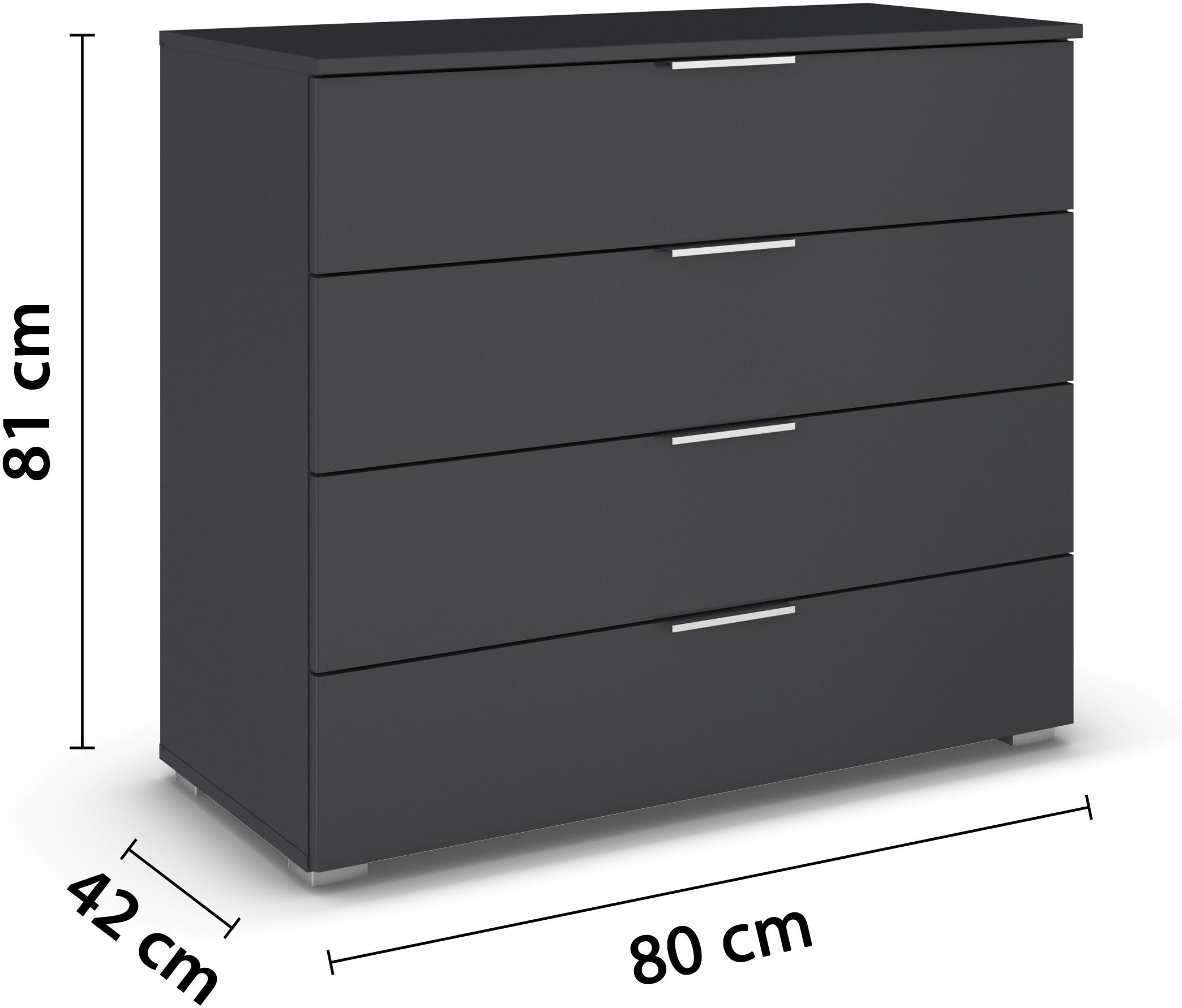 rauch Schubkastenkommode »Sideboard Schubladenkommode AGORDO mit Dekor- oder Hochglanzfront«, (in zwei Griff-Farben, Breite 80 cm), vier große und geräumige Schubladen mit viel Stauraum MADE IN GERMANY