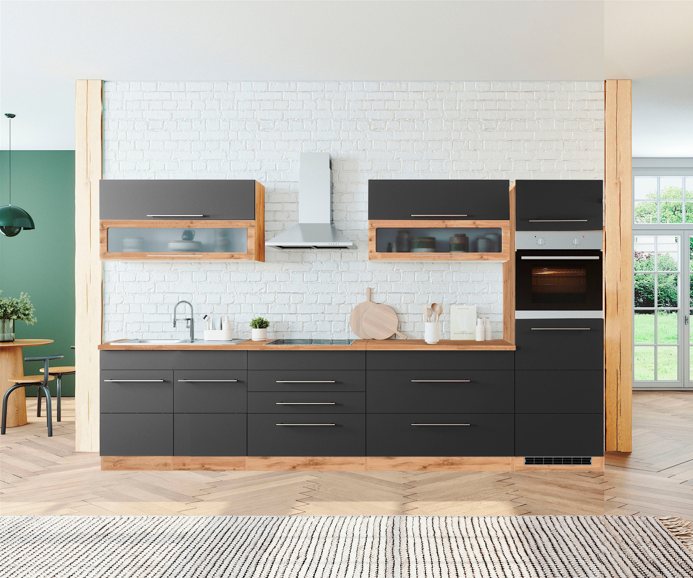 KOCHSTATION Küchenzeile »KS-Wien« Breite 340 cm, wahlweise mit E-Geräten und Induktion