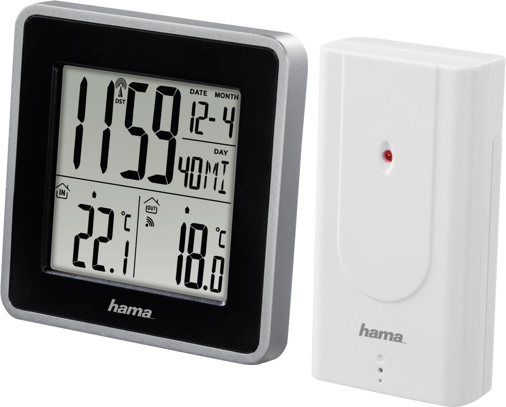 Hama Wetterstation, Wecker, Funk, bei Funkuhr, Kalender online Innen-/Außentemperatur, Außensensor
