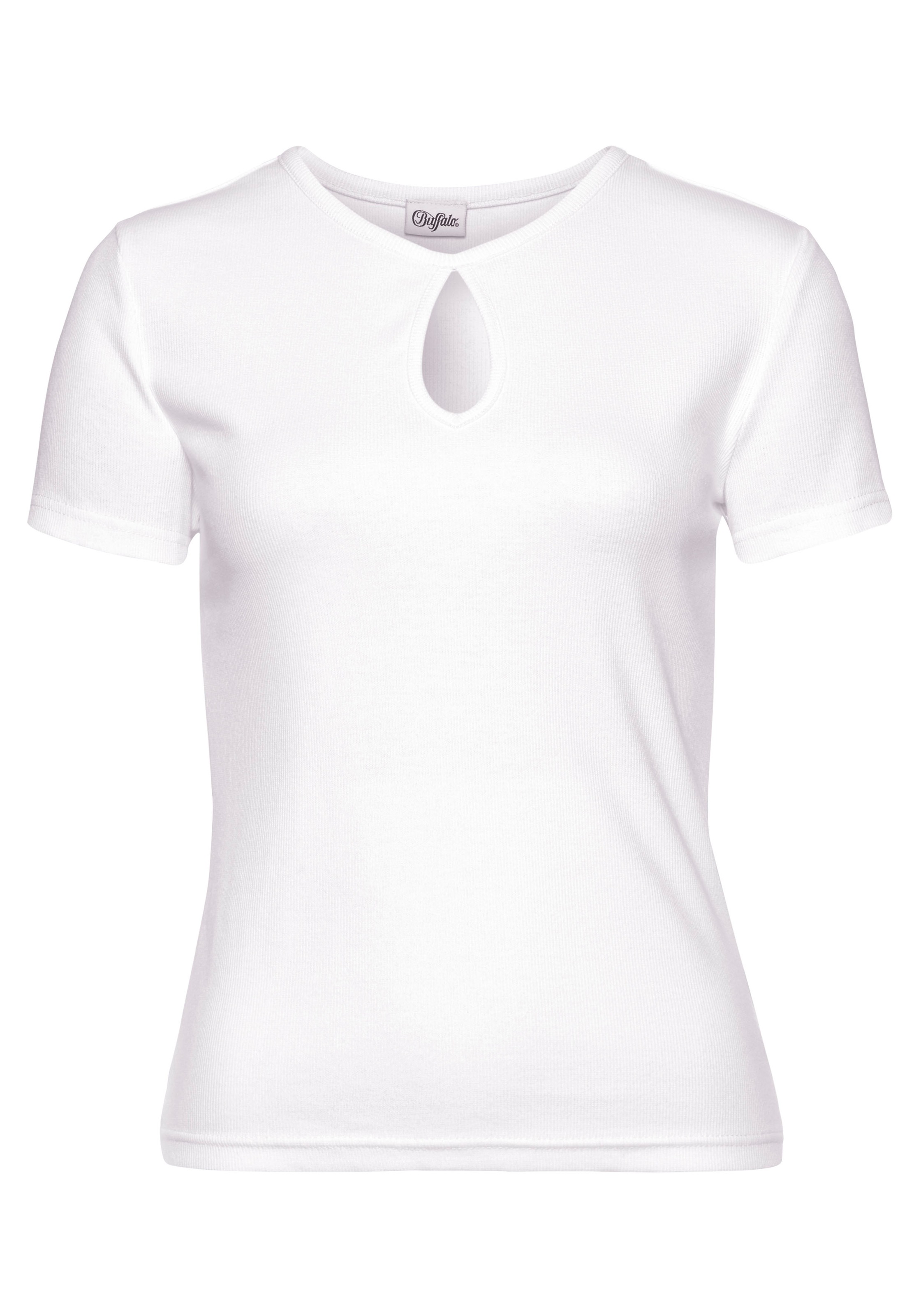 Buffalo Kurzarmshirt, aus feiner Rippware, Cut-Out-Detail, T-Shirt aus Baumwolle, Basic