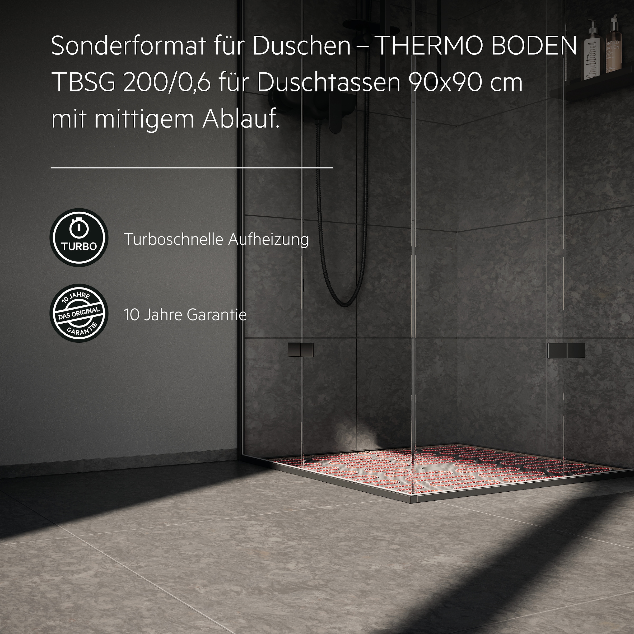 AEG Haustechnik Fußbodenheizung »Wellness Thermo Boden »TBSG 200/0.6««, Heizmatte 0,6 m², 80 x 80 cm für geflieste Duschen mit mittigem Ablauf