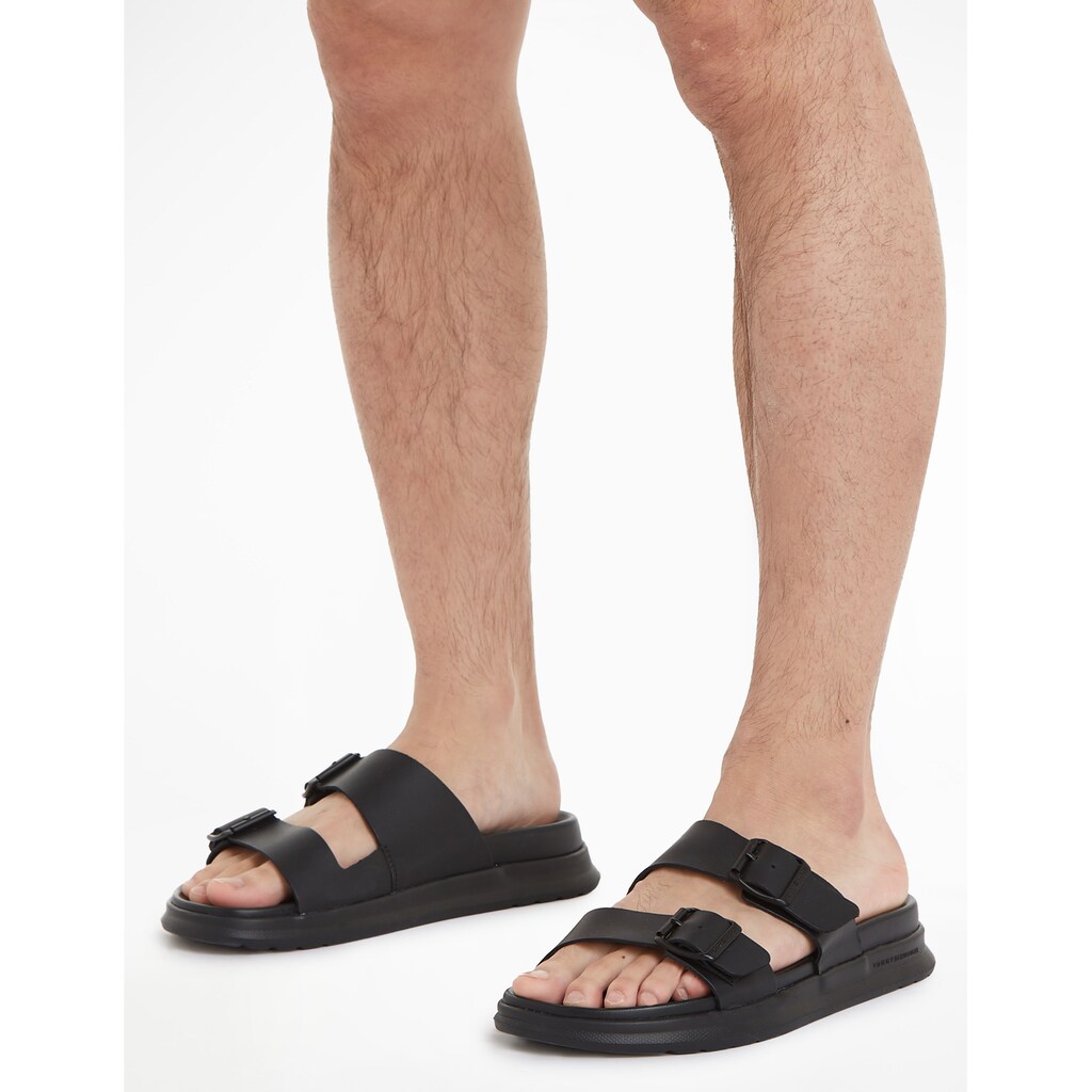 Tommy Hilfiger Pantolette »D DENSITY HILFIGER BUCKLE SANDAL«, Sommerschuh, Schlappen, Poolslides, mit verstellbaren Schnallen