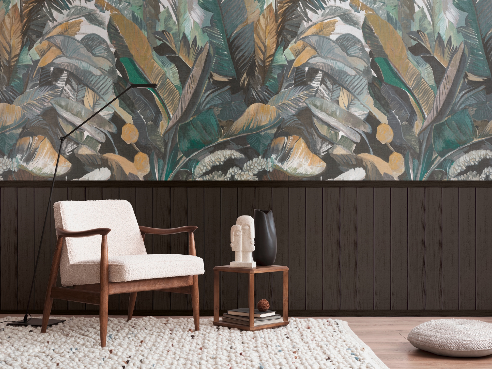 living walls Fototapete »Wallpanel Tapete Wandpaneele Motivtapete Dschungel Landhaus« matt strukturiert Vliestapete Blätter für Schlafzimmer Küche Wohnzimmer Wandpaneele Flur