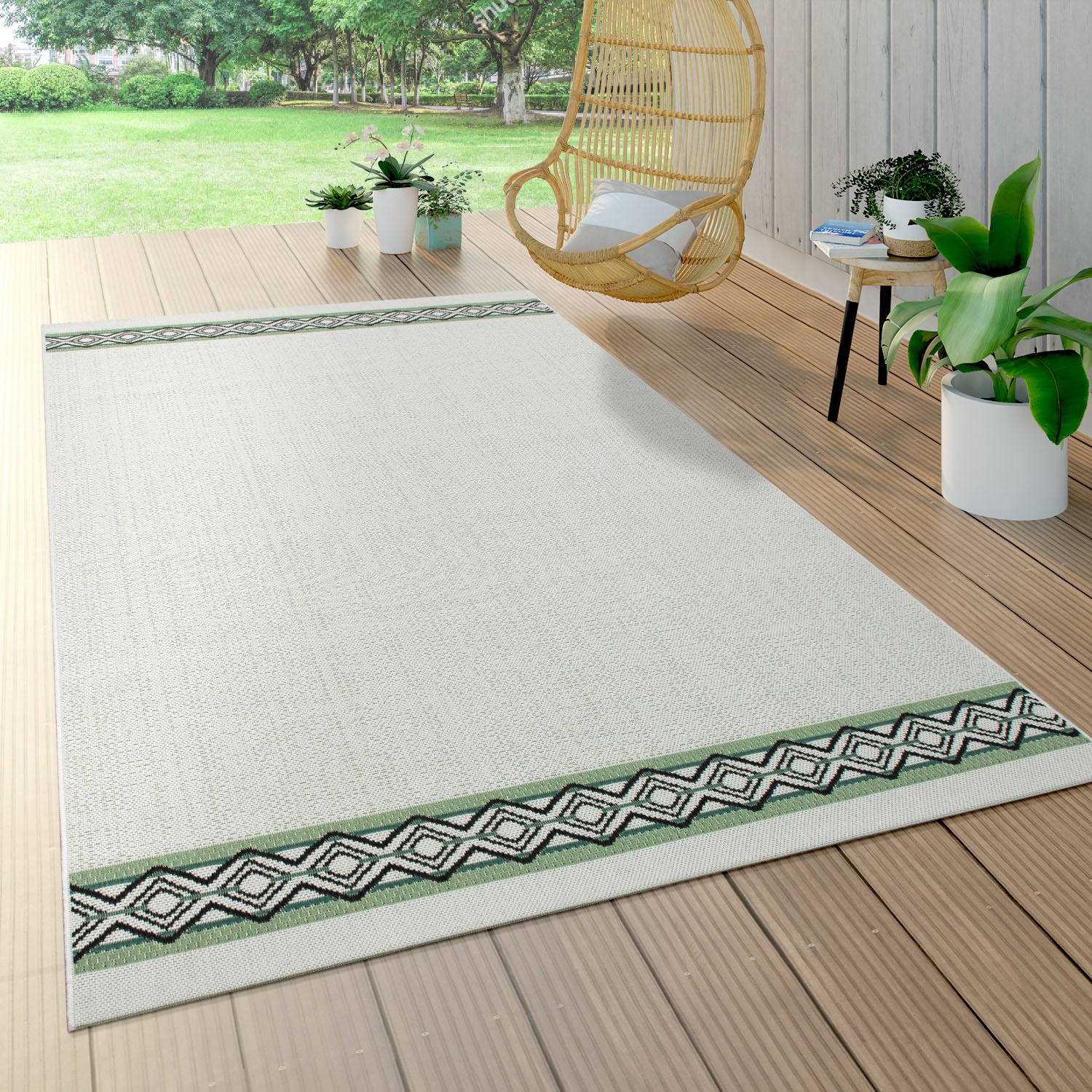 Paco Home Teppich »Ostende 541«, rechteckig, 4 mm Höhe, Flachgewebe, mit Bordüre, In- und Outdoor geeignet, Wohnzimmer