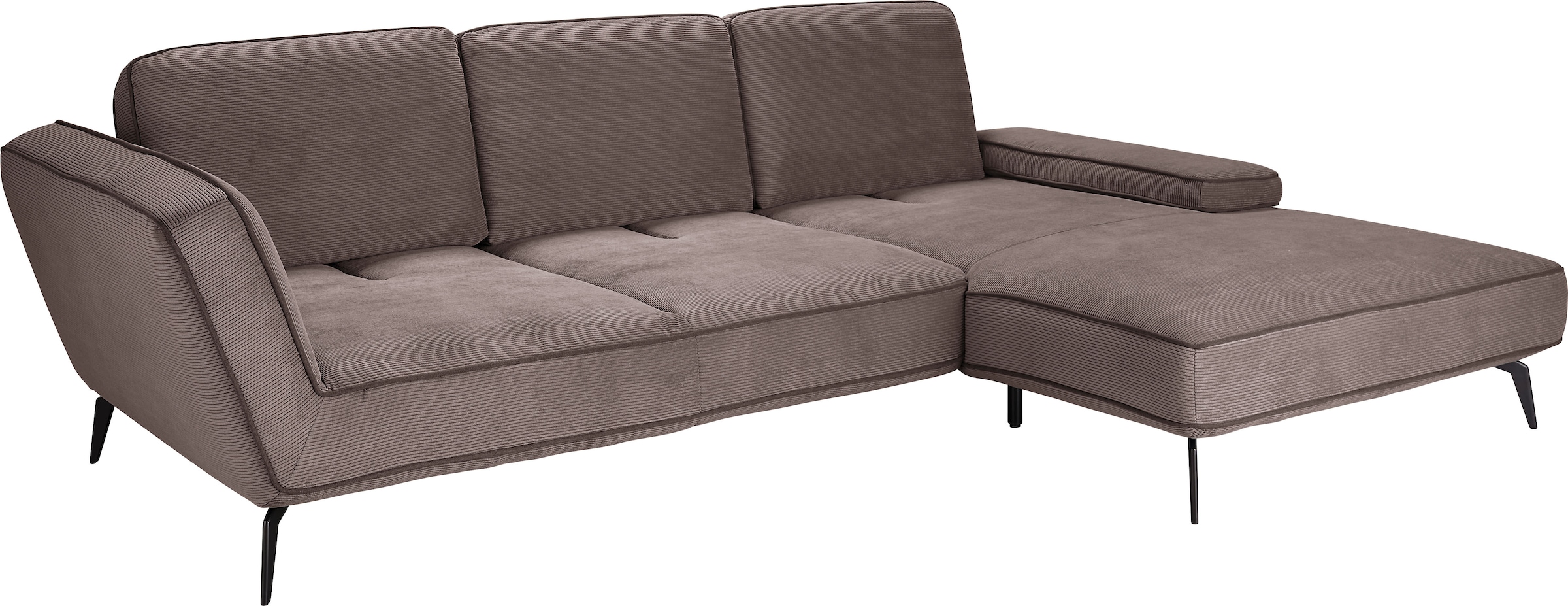 set one by Musterring Ecksofa »SO 4500, Füße schwarz matt, inkl Schwenkrückenfunktion, Cord, L-Form«, wahlweise mit Kopfstütze/Armteilverstellung/Rückenneigung