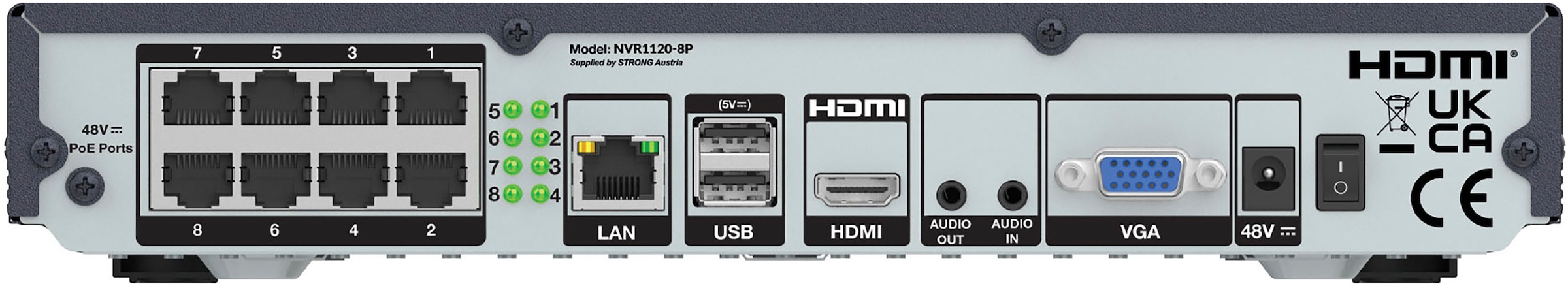 Strong Festplatten-Dockingstation »12-Kanal-Netzwerkrekorder 8x PoE«, 8 POE-PORTS, Unterstützt bis zu 8 TB HDD, Max. 8 MP Auflösung
