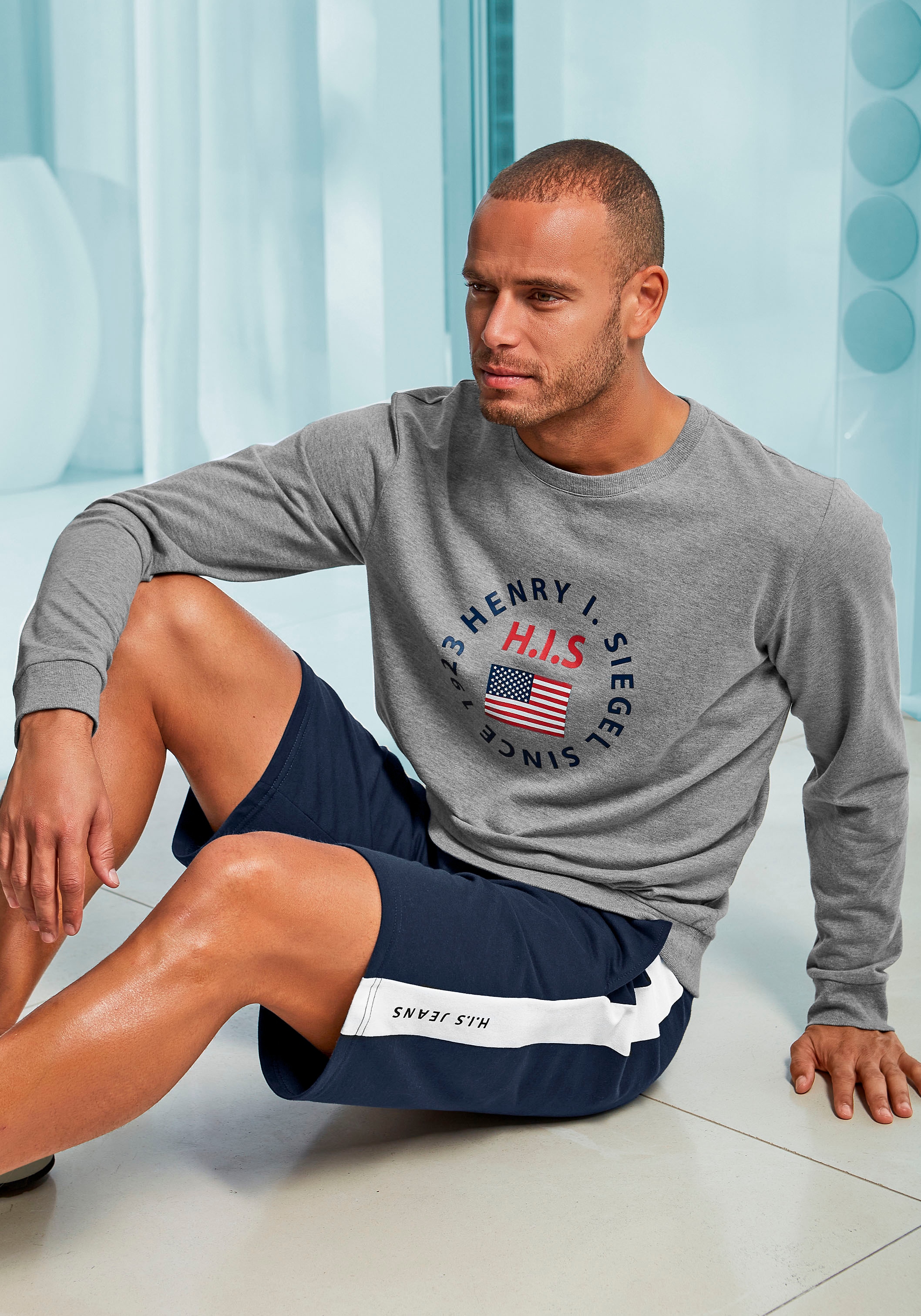 2. Bild von H.I.S Sweatshorts, seitlicher Streifen mit Logodruck