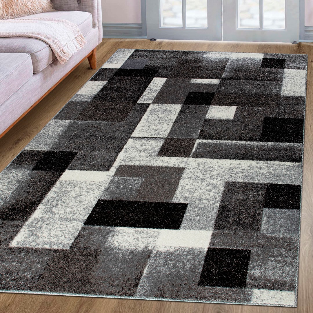 my home Teppich »Corine«, rechteckig, 9 mm Höhe, mit besonders weichem Flor, Kurzflor, modernes Karo-Design, grafisch