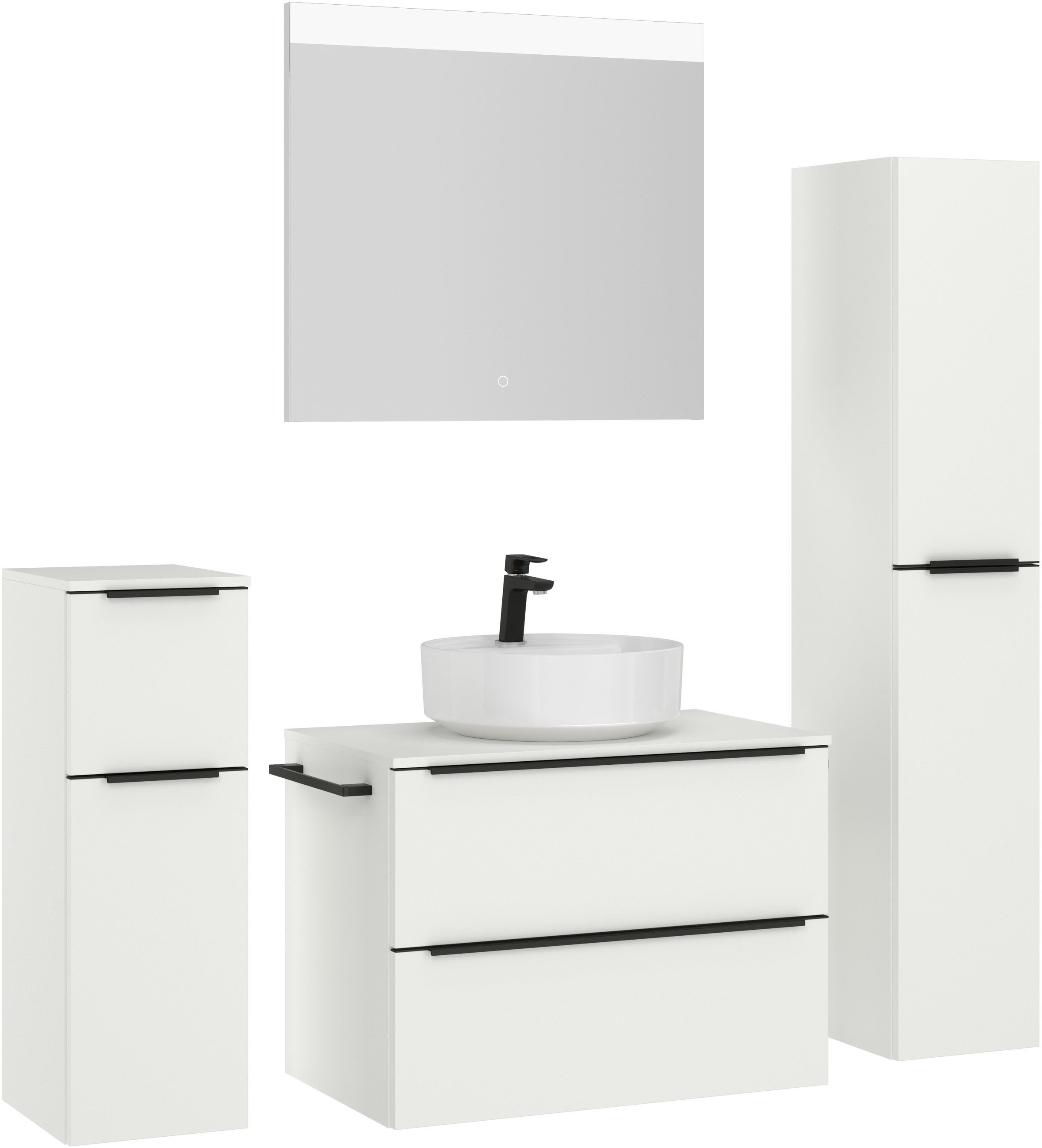 nobilia® Badmöbel-Set »Alvene«, (4 St., vormontiert, mit Soft-Close), inkl. Spiegel mit Touch-Sensor, in vier Breiten