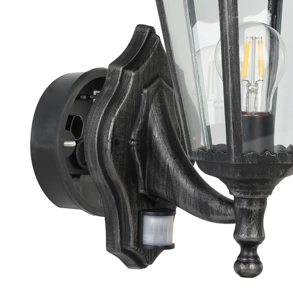 EGLO Außen-Wandleuchte »NAVEDO Wandlampe, Außenbeleuchtung, schwarz, silber-patina, klassisch«, 1 flammig, Leuchtmittel E27 | ohne Leuchtmittel, Eckmontage möglich, Erfassungswinkel 110° / 7m, IP44, 42,5x28,5x20cm