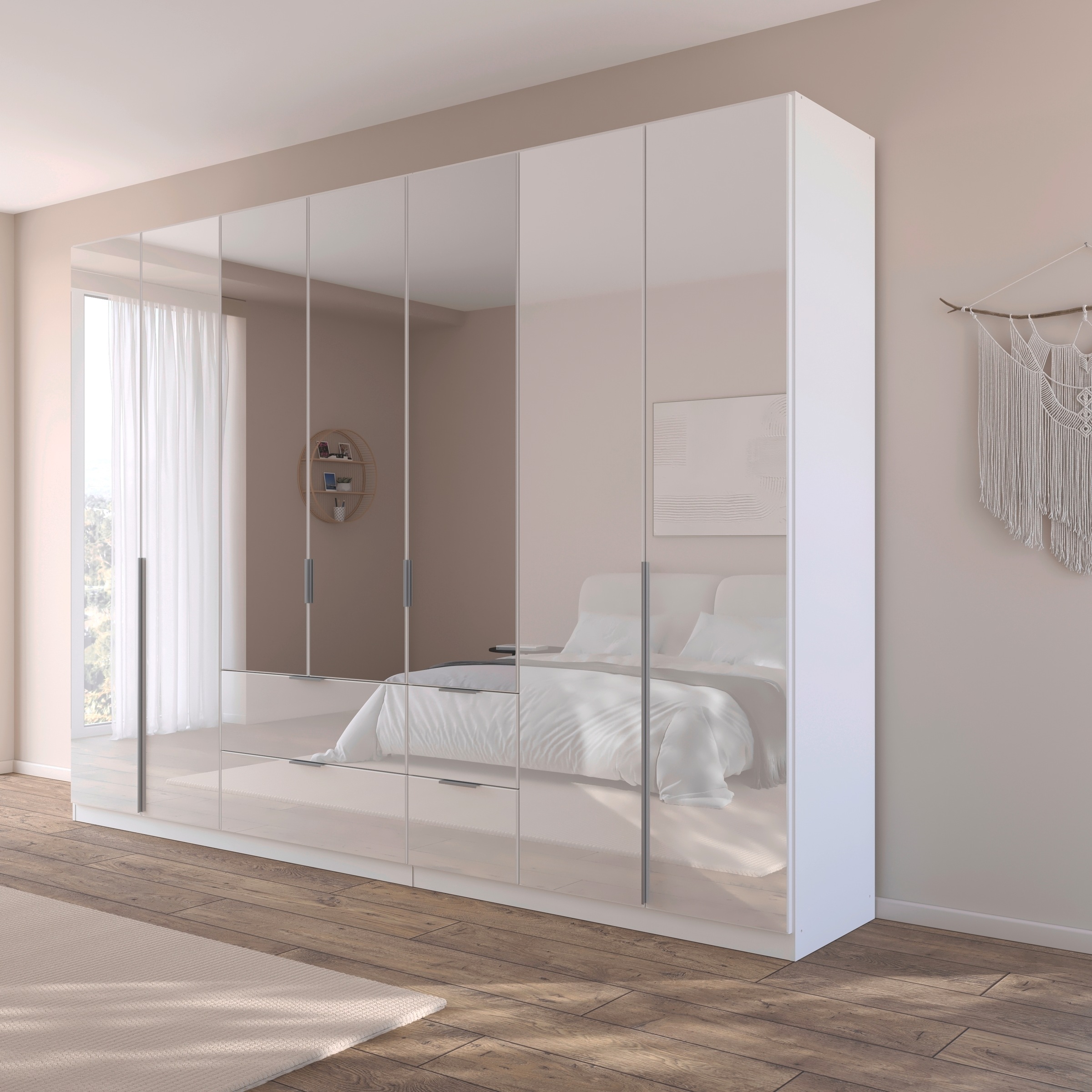 rauch Drehtürenschrank »Kleiderschrank Kleiderschränke Schrank Garderobe AGORDO mit Glasfront«, (in zwei Griff-Farben mit Glasfront), mit Außenschubkästen, in 6 Breiten und 2 Höhen MADE IN GERMANY
