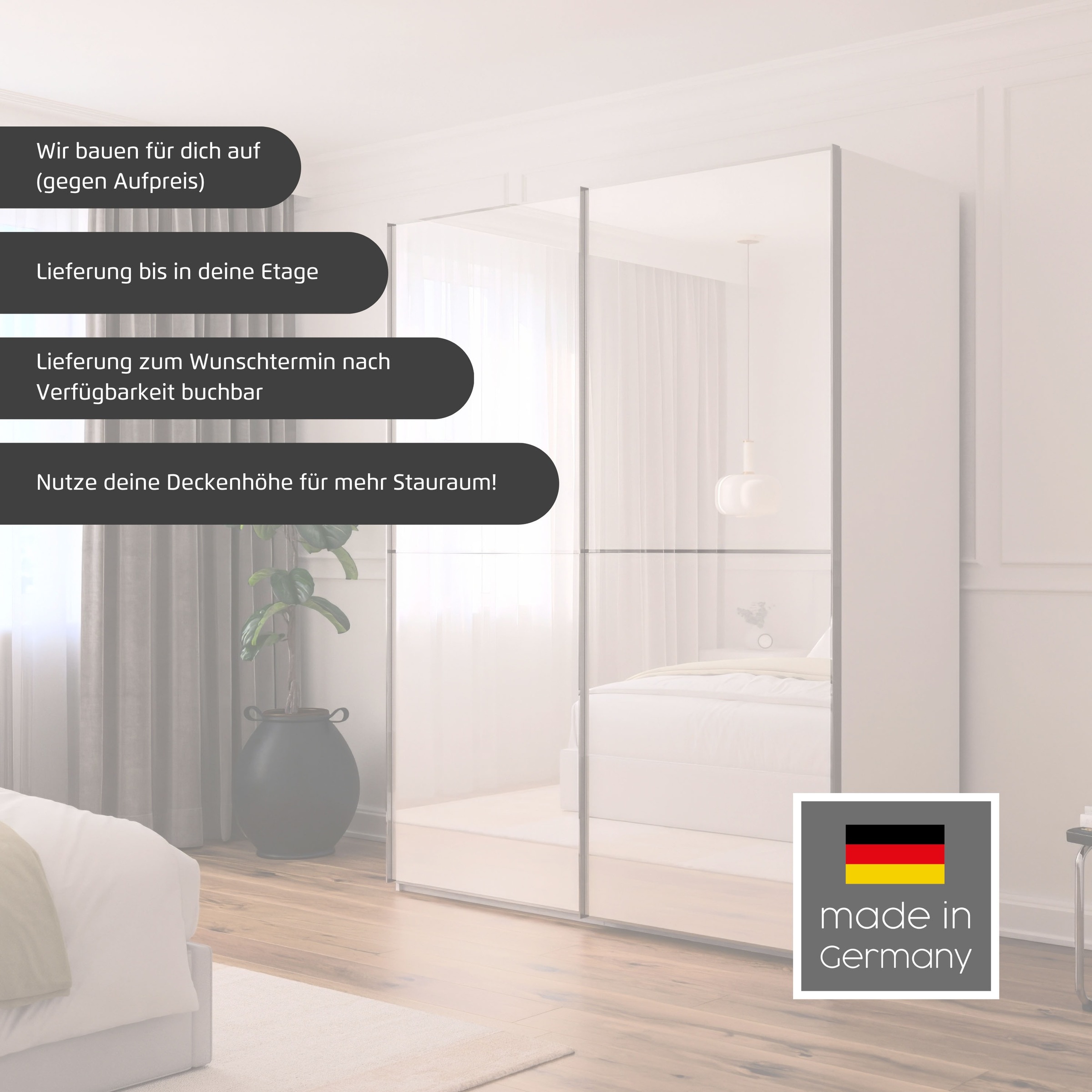 rauch Schwebetürenschrank »Kleiderschrank Schrank Garderobe Schlafzimmerschrank SCALE-DUO«, edle zweigeteilte Türen und 3 Zierleisten MADE IN GERMANY