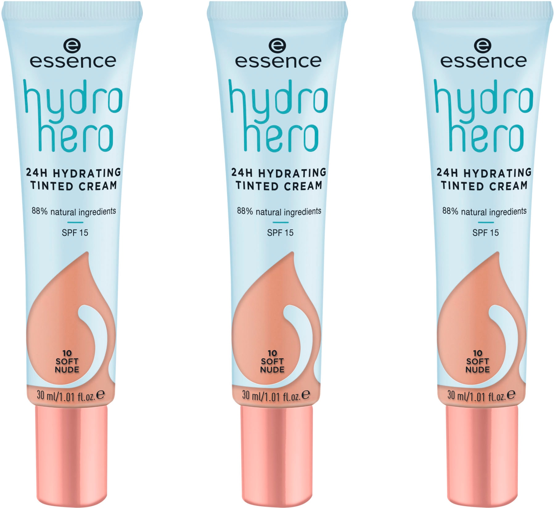 Bild von Essence Getönte Gesichtscreme »hydro hero 24h HYDRATING TINTED CREAM«, (Set, 3 tlg.)