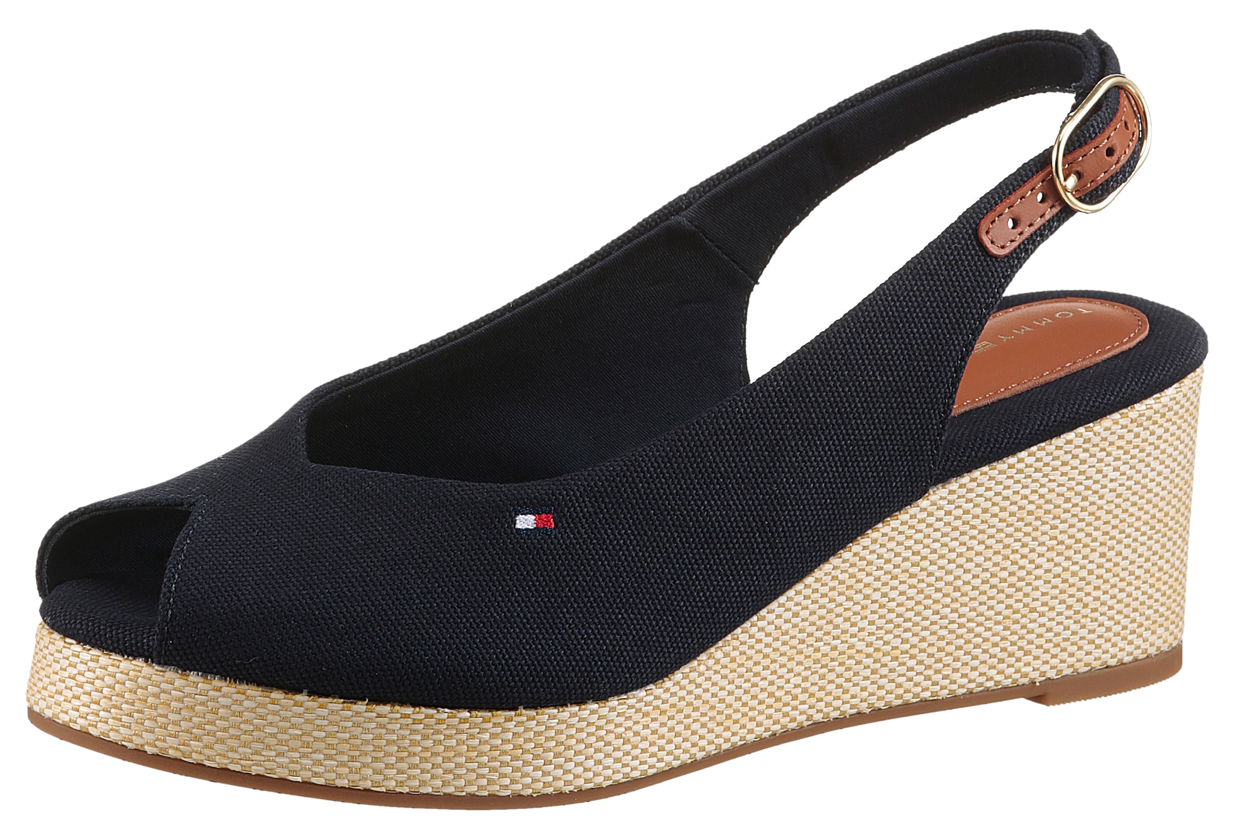 Tommy Hilfiger Keilsandalette »FLAG MID WEDGE ESPAD SLINGBACK«, Plateau, Sommerschuh, Riemchensandale mit verstellbarer Schnalle