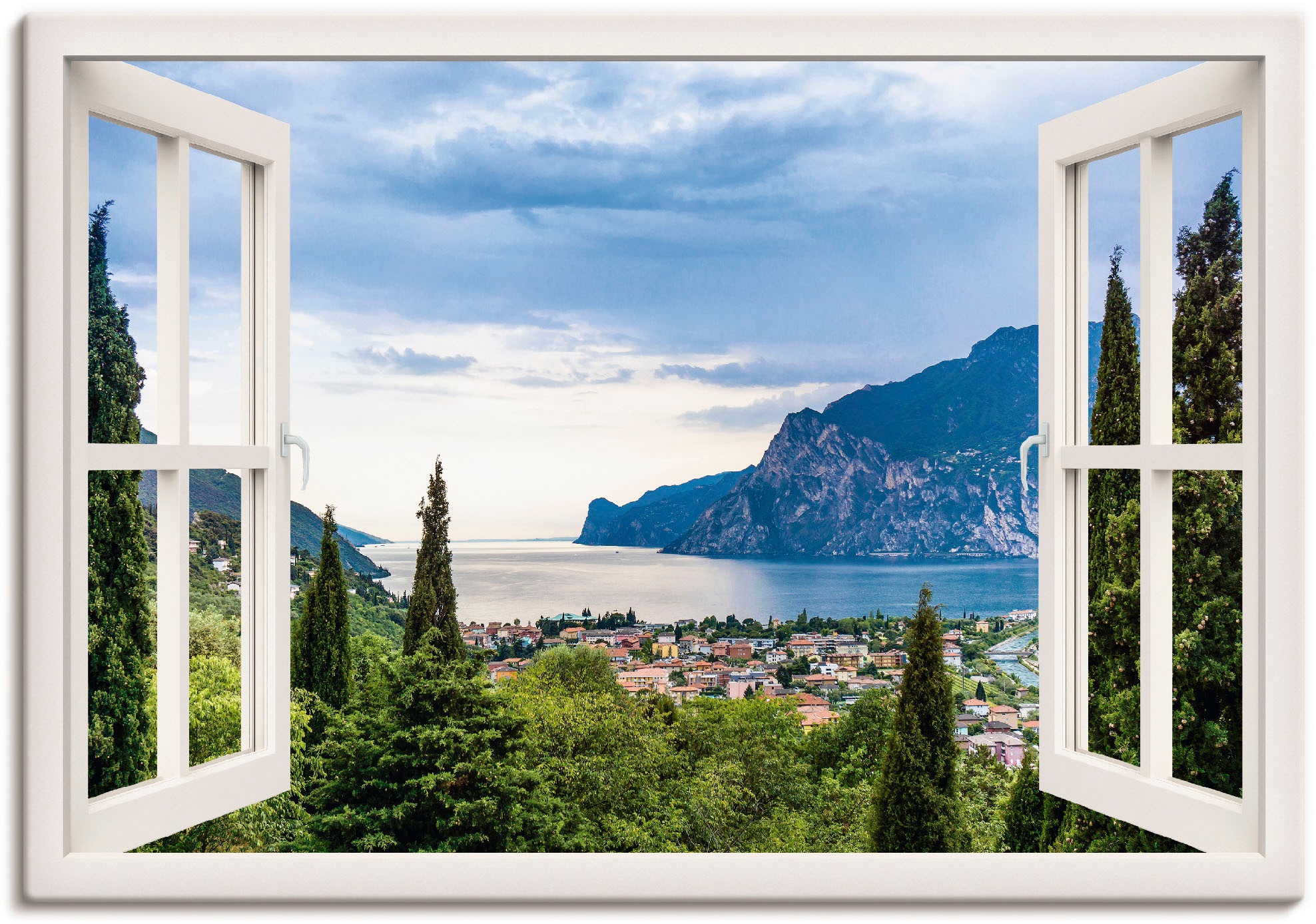 Artland Wandbild »Gardasee durchs weiße Fenster« Seebilder 1 Stk. tlg. als günstig online kaufen