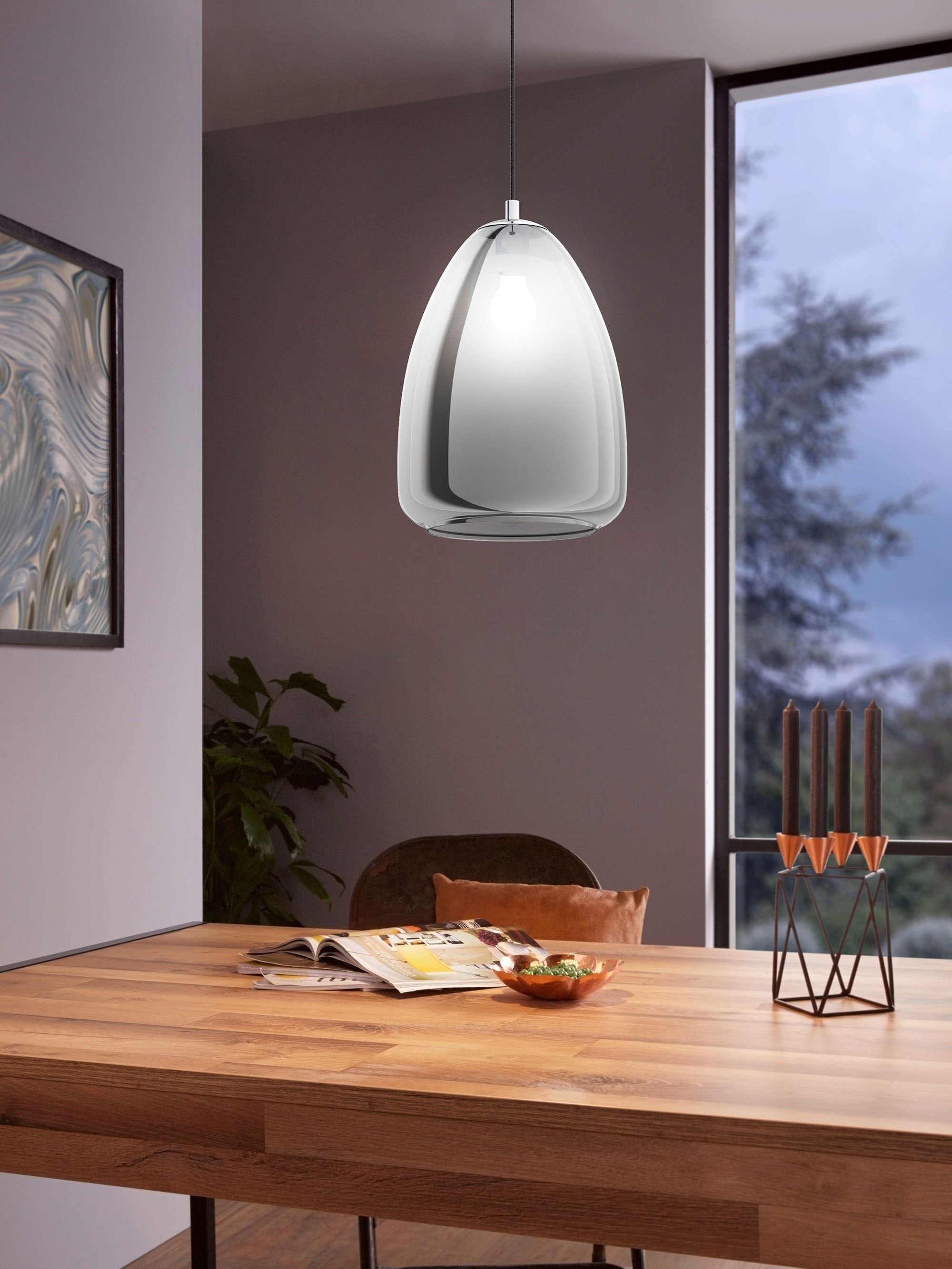 EGLO Hängeleuchte »ALOBRASE«, 1 flammig, Leuchtmittel E27 | Leuchtmittel wechselbar-ohne Leuchtmittel, chrom / Ø30 x H110 cm / Pendellampe / Esstischlampe / Küche
