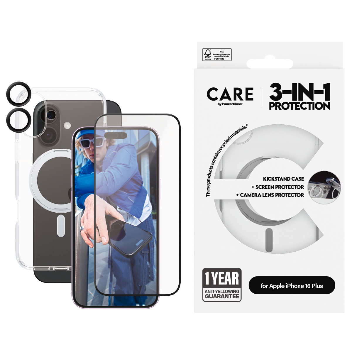 Displayschutzglas »3-in-1 Protection, Ceramic Glass, Kickstand Case, Lens Cover«, für...