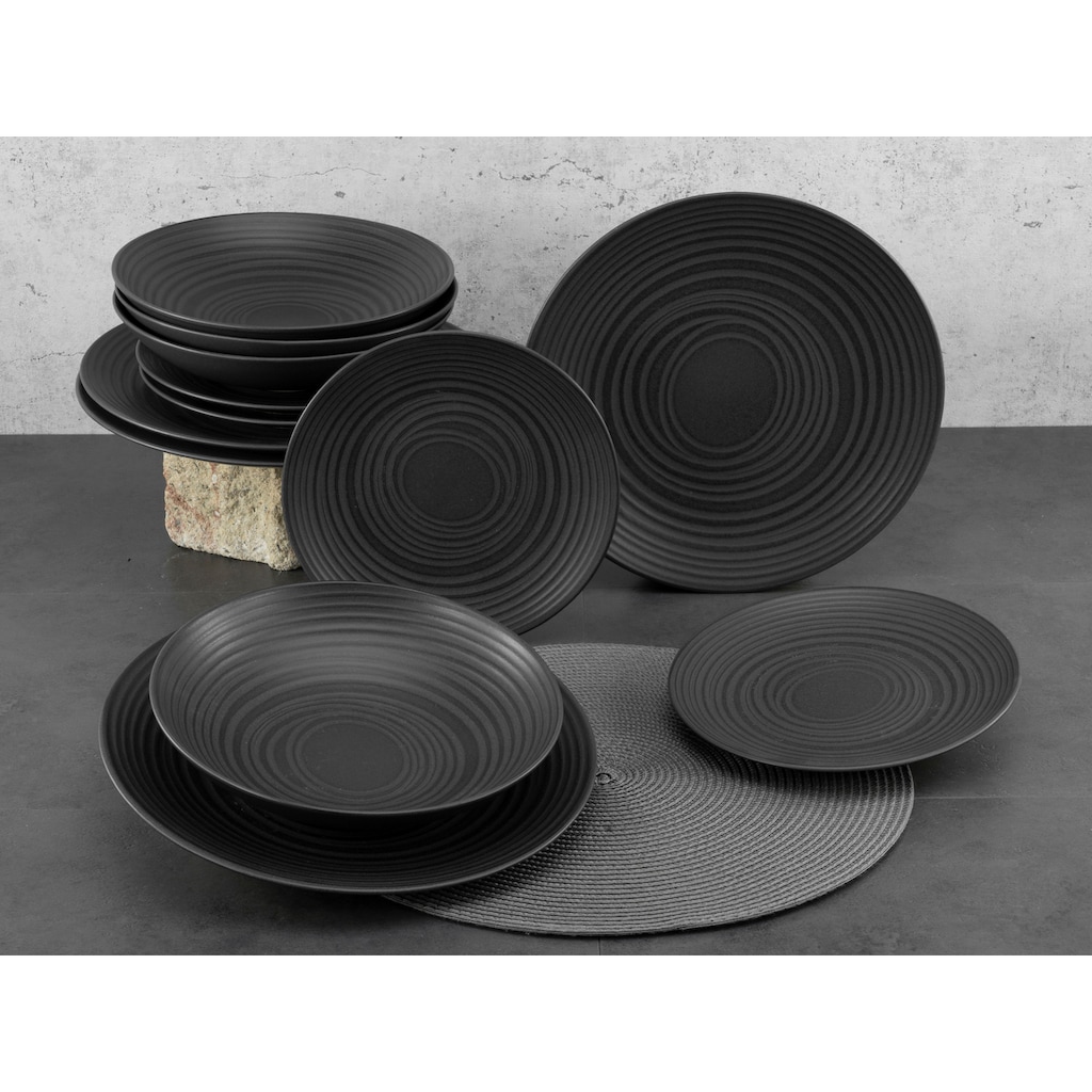 CreaTable Tafelservice »Geschirr-Set Lava Stone«, (Set, 12 tlg., Teller Set für 4 Personen)