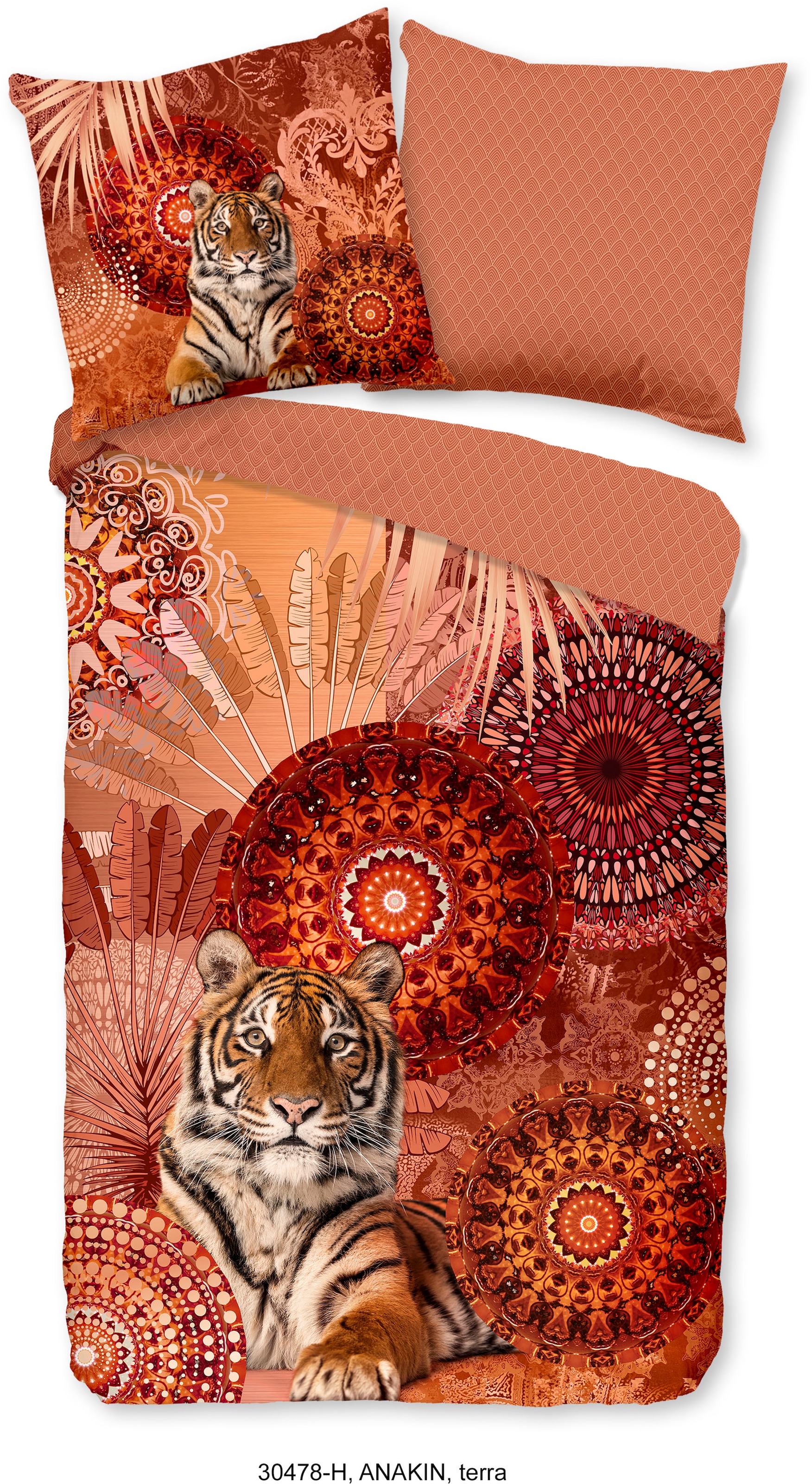 hip Wendebettwäsche »Anakin«, Mako-Satin, 135x200, Reißverschluss, Wendeoptik, Mandala, Tiger, Terra