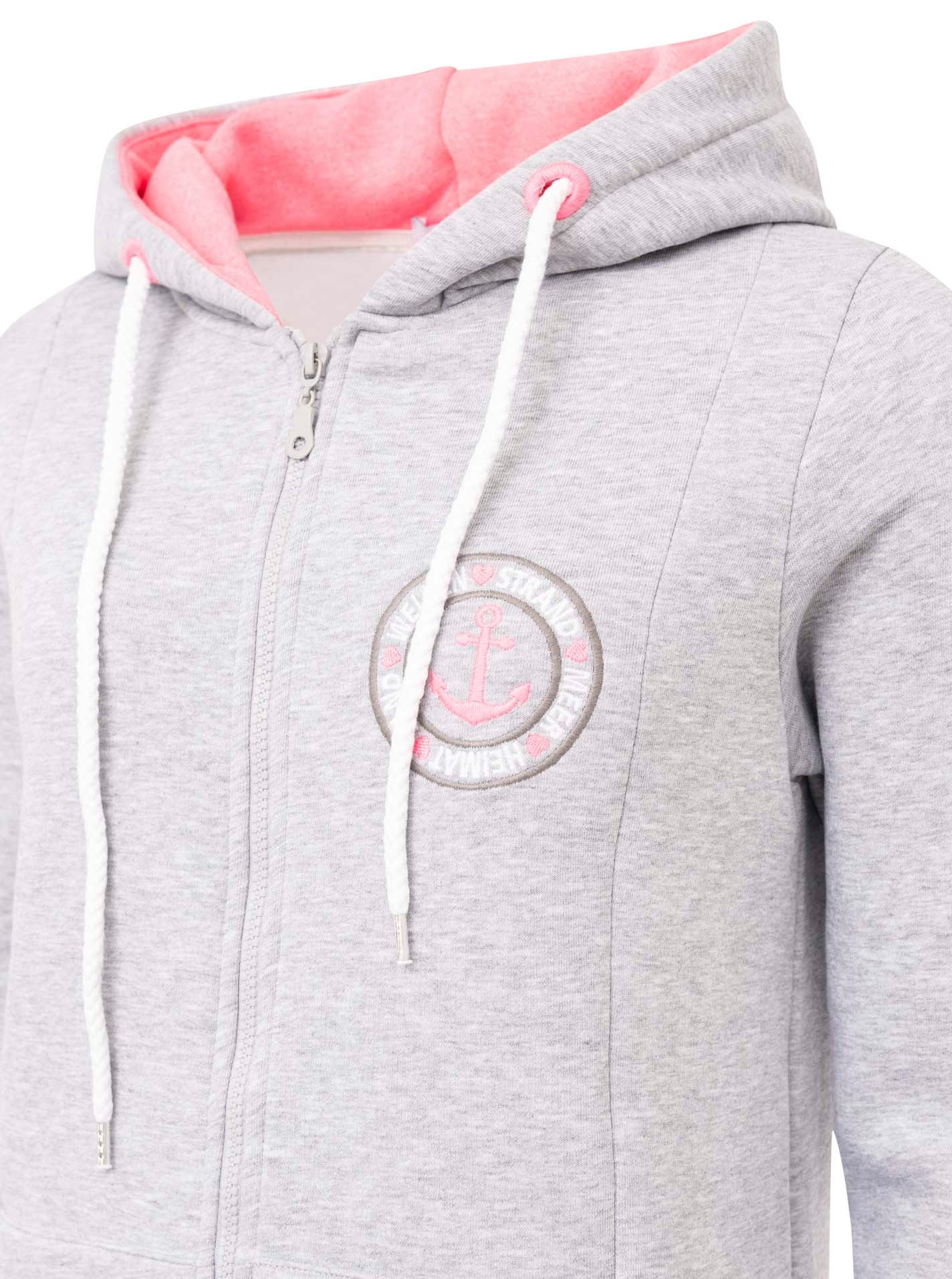 Zwillingsherz Jerseymantel »"Anker & Strandglück"« mit Ankermotiv gestickt, Taschen und Reißverschluss