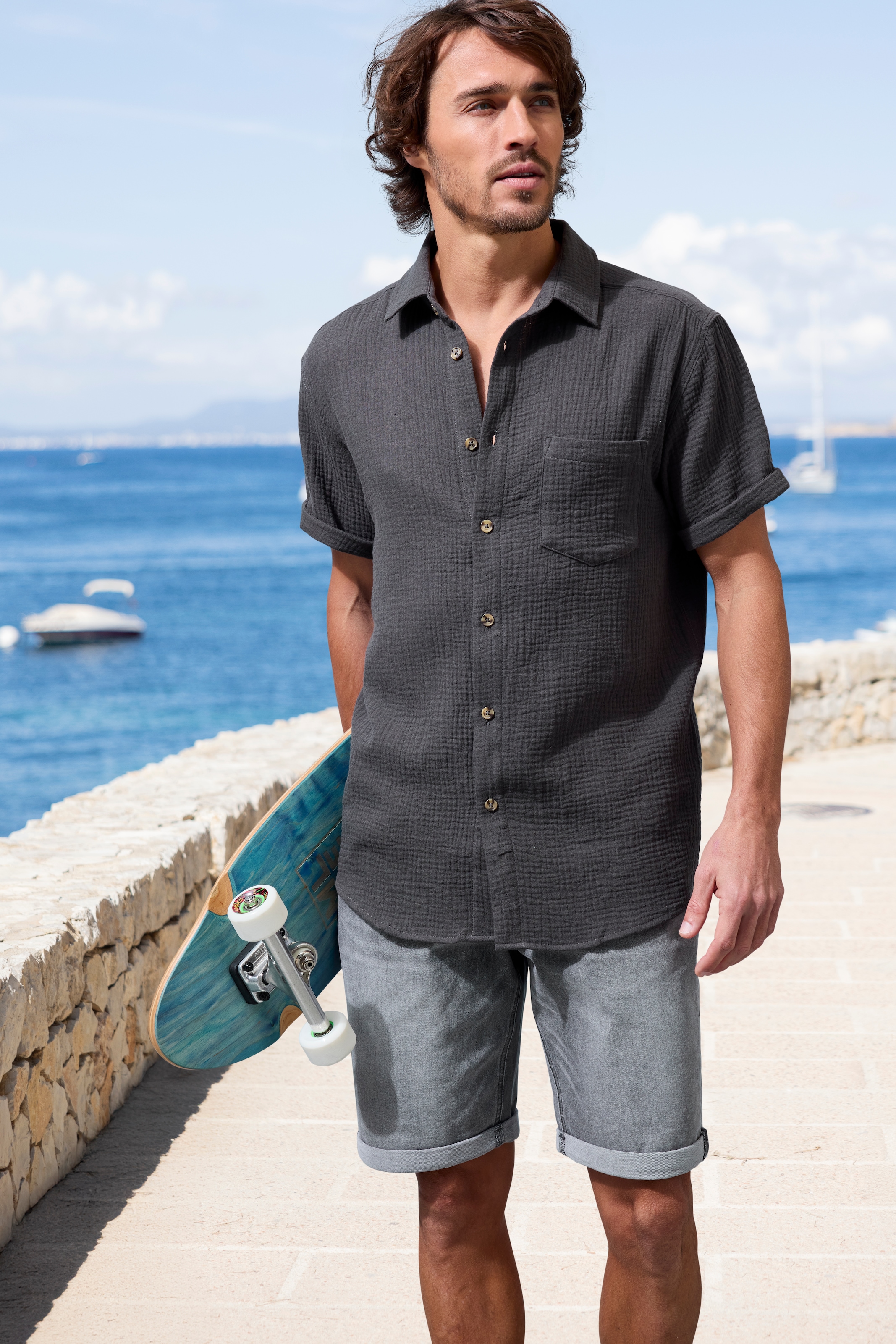 Beachtime Kurzarmhemd »Regular fit«, Kurzarm, Freizeithemd aus Musselin-Ware
