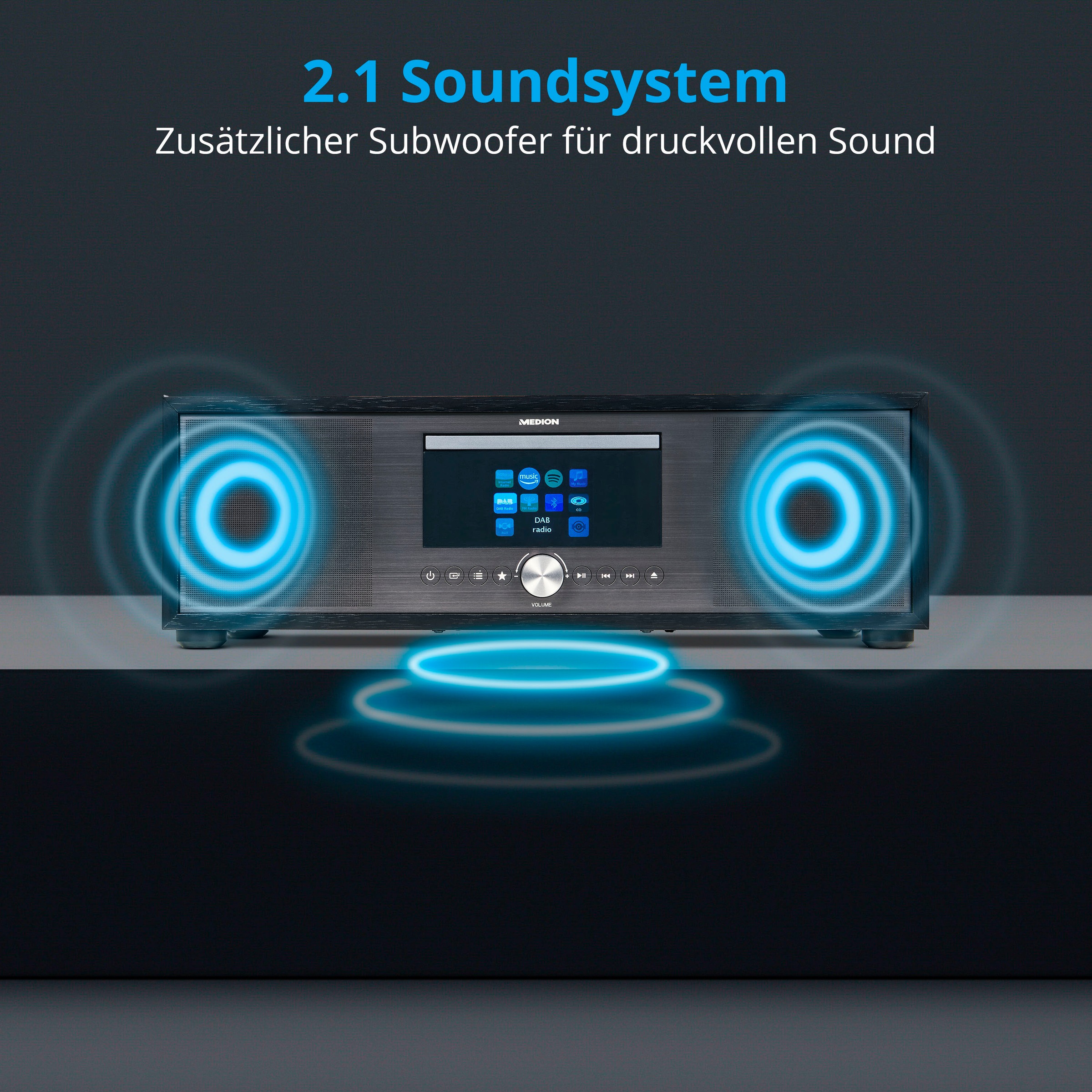 Medion® Internet-Radio »All-In-One Audio System LIFE® P-Serie«, (Bluetooth-LAN (Ethernet)-WLAN Internetradio-Digitalradio (DAB+)-UKW mit RDS-FM-Tuner 80 W)