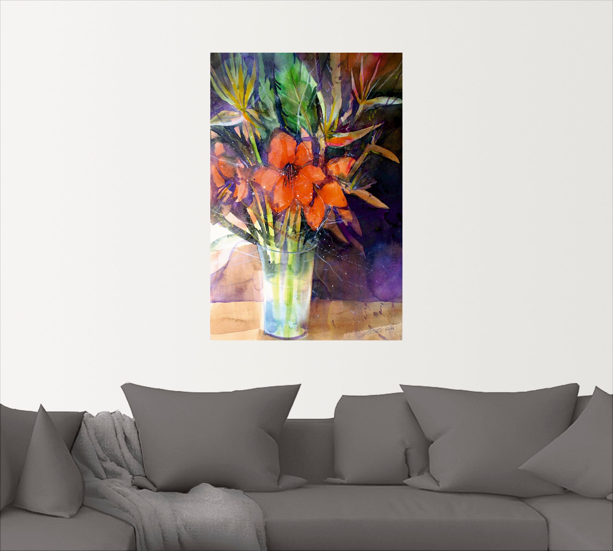 Artland Wandbild »Amaryllis und Strelizien in Vase«, Vasen & Töpfe, (1 St.), als Alubild, Leinwandbild, Wandaufkleber oder Poster in versch. Größen