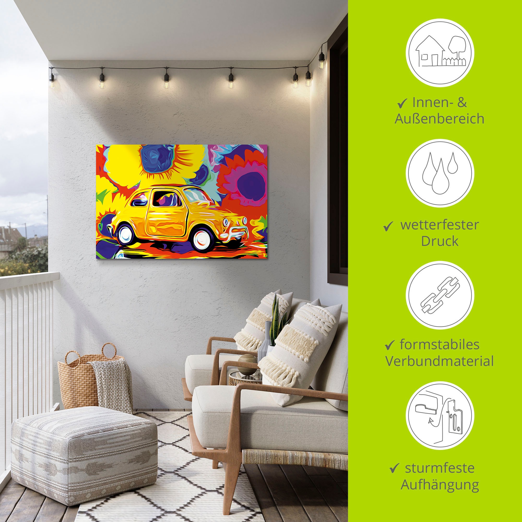 Artland Wandbild »Fiat 500«, Auto, (1 St.), als Alubild, Leinwandbild, Wandaufkleber oder Poster in versch. Größen