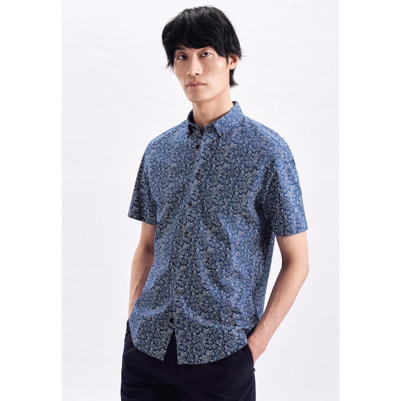 SEIDENSTICKER Businesshemd »Schwarze Rose« Regular Kurzarm Button-Down-Kragen Druck blau XXL (45-46) - normale Ärmellängen normale Ärmellängen XXL...