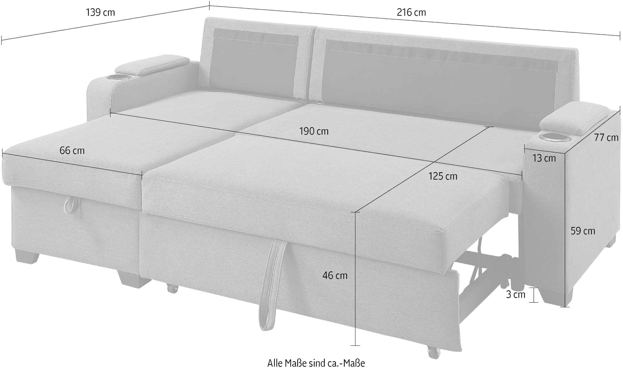 ATLANTIC home collection Ecksofa »Gorje L-Form«, mit Schlaffunktion, Stauraum, Becherhalter, Staufächer & Kissenrollen