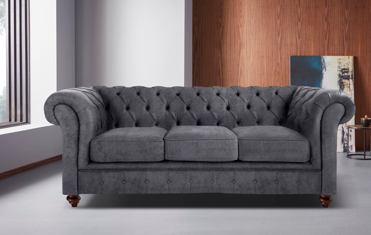 Home affaire Chesterfield-Sofa »Chesterfield 3-Sitzer B/T/H: 198/89/74 cm«, mit hochwertiger Knopfheftung, auch in Leder