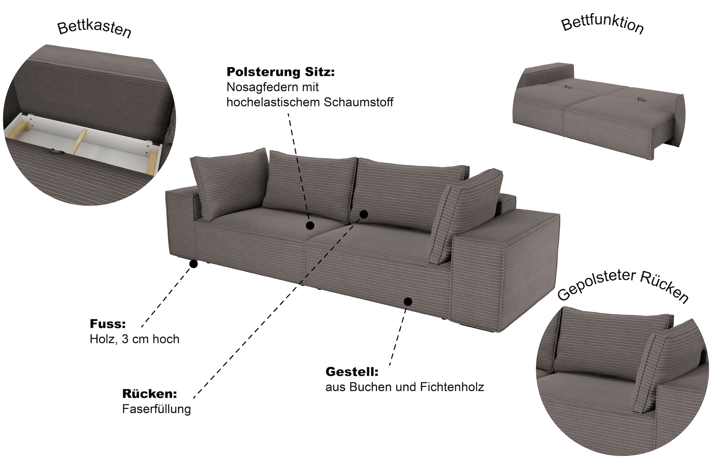 Trends by HG Big-Sofa »Conor XXL« Schlaffunktion + Bettkasten
