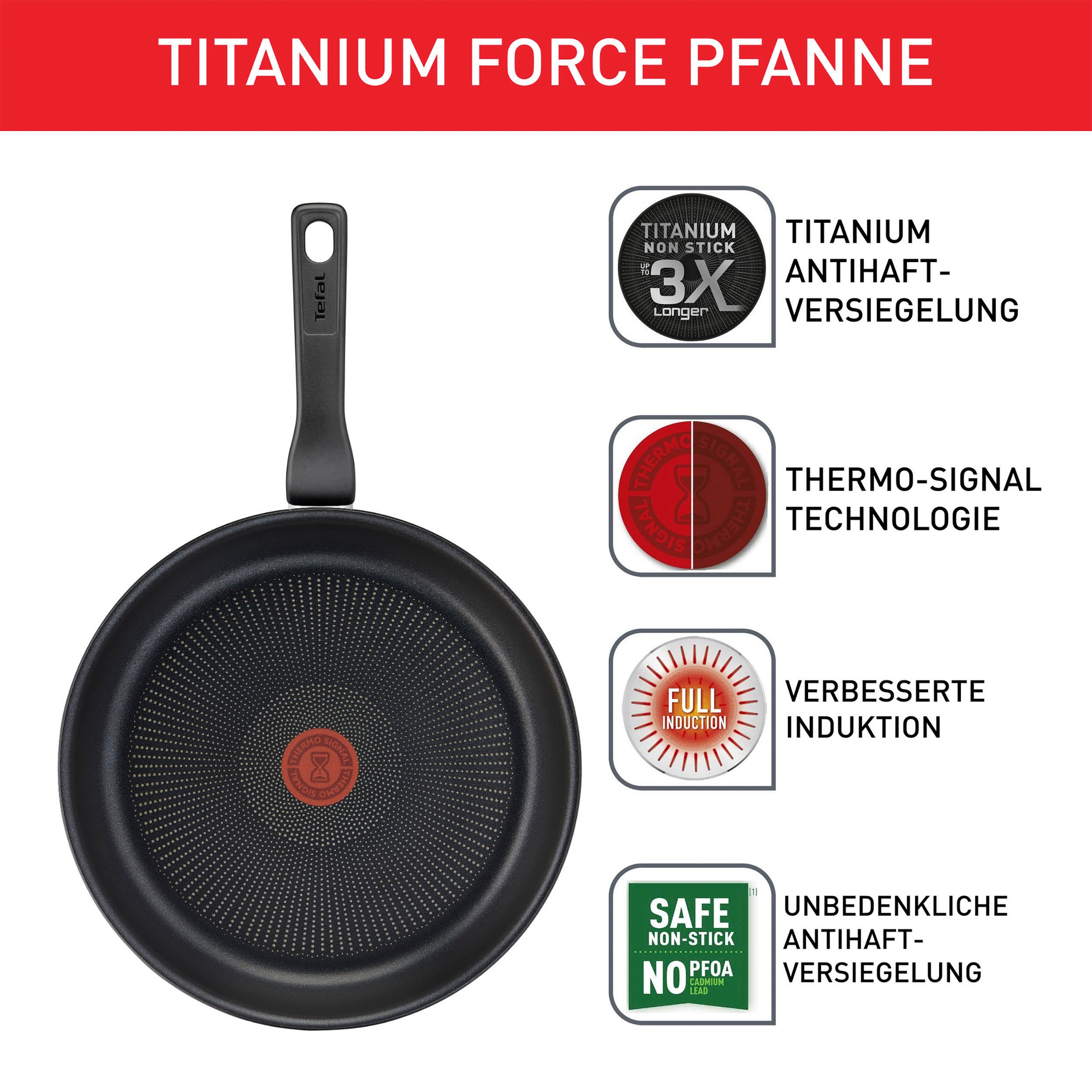 Tefal Bratpfanne »Titanium Force«, Aluminium, extra haltbare Antihaft-Beschichtung, Thermo Signal, Schüttrand