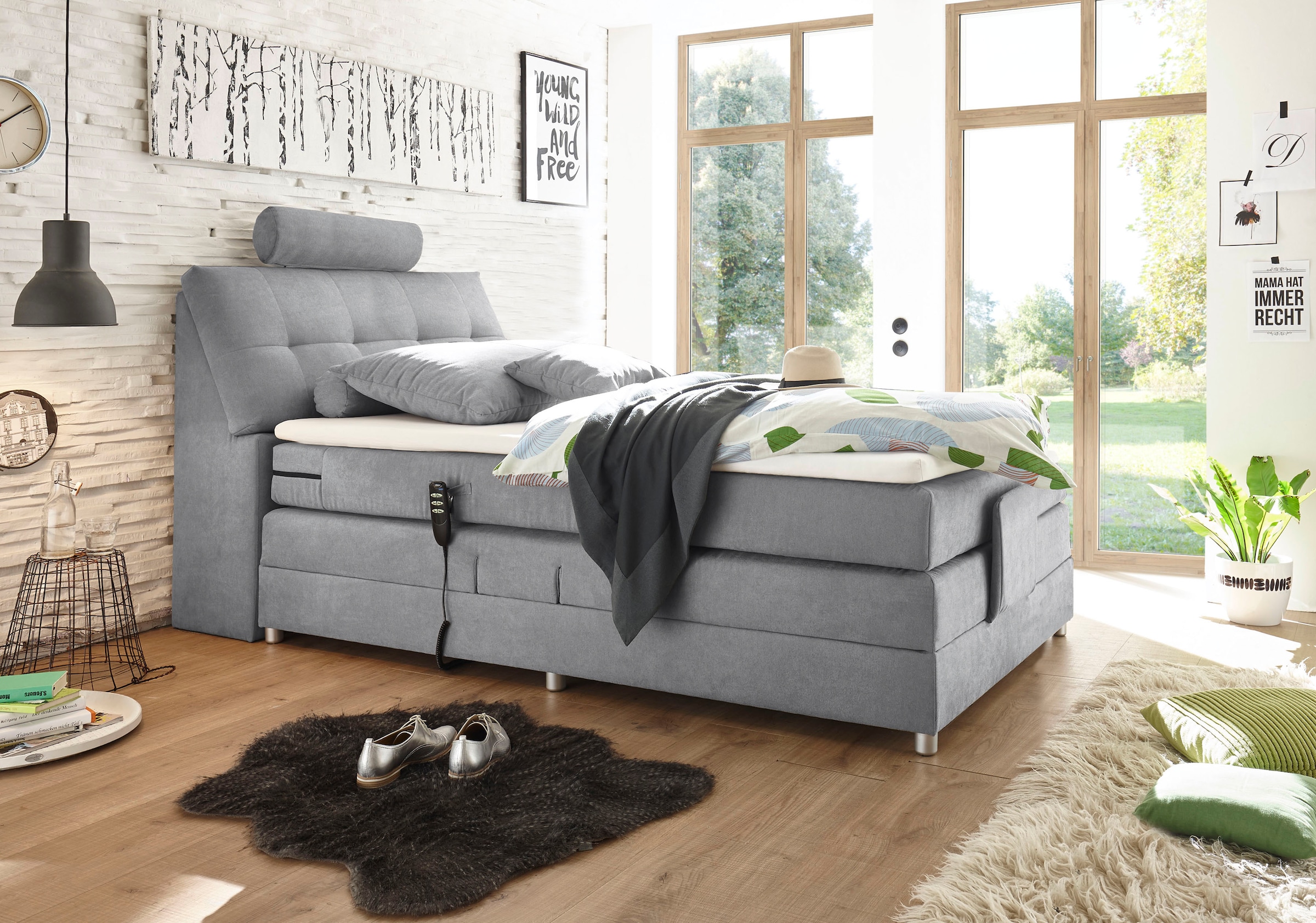 ED EXCITING DESIGN Boxspringbett »Palermo«, inkl. Motor, Topper, Kopfstütze und Stauraum im Kopfteil