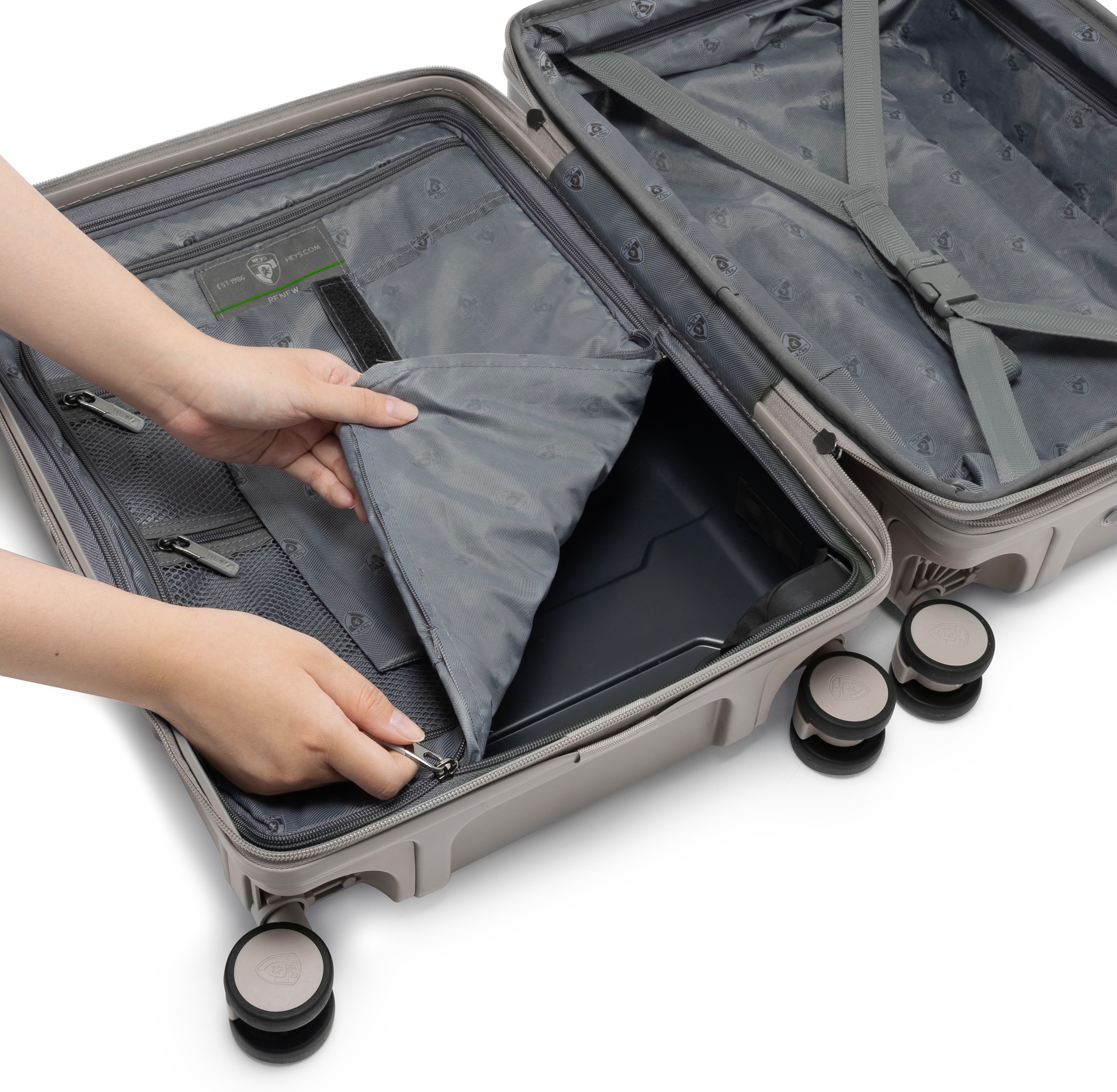 Heys Hartschalen-Trolley »ReNew, verschiedene Größen und Farben«, 4 Rollen, Koffer Reisegepäck herausnehmbares Innenfutter Volumenerweiterung