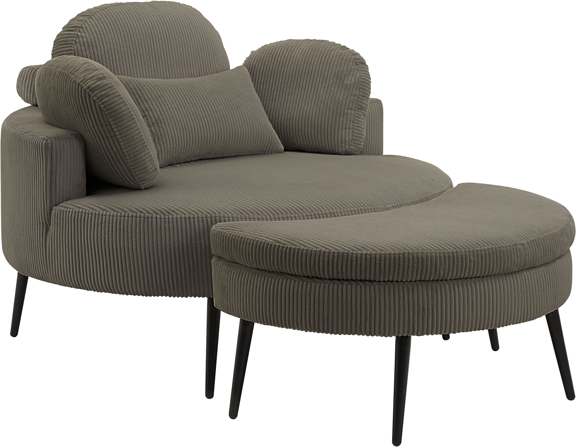 OTTO home Loveseat »Riko Sessel, B: 110 cm, Sitzhöhe: 44 cm« XXL- Sessel, mit Stauraumhocker, Rückenstütze & 4 Zierkissen