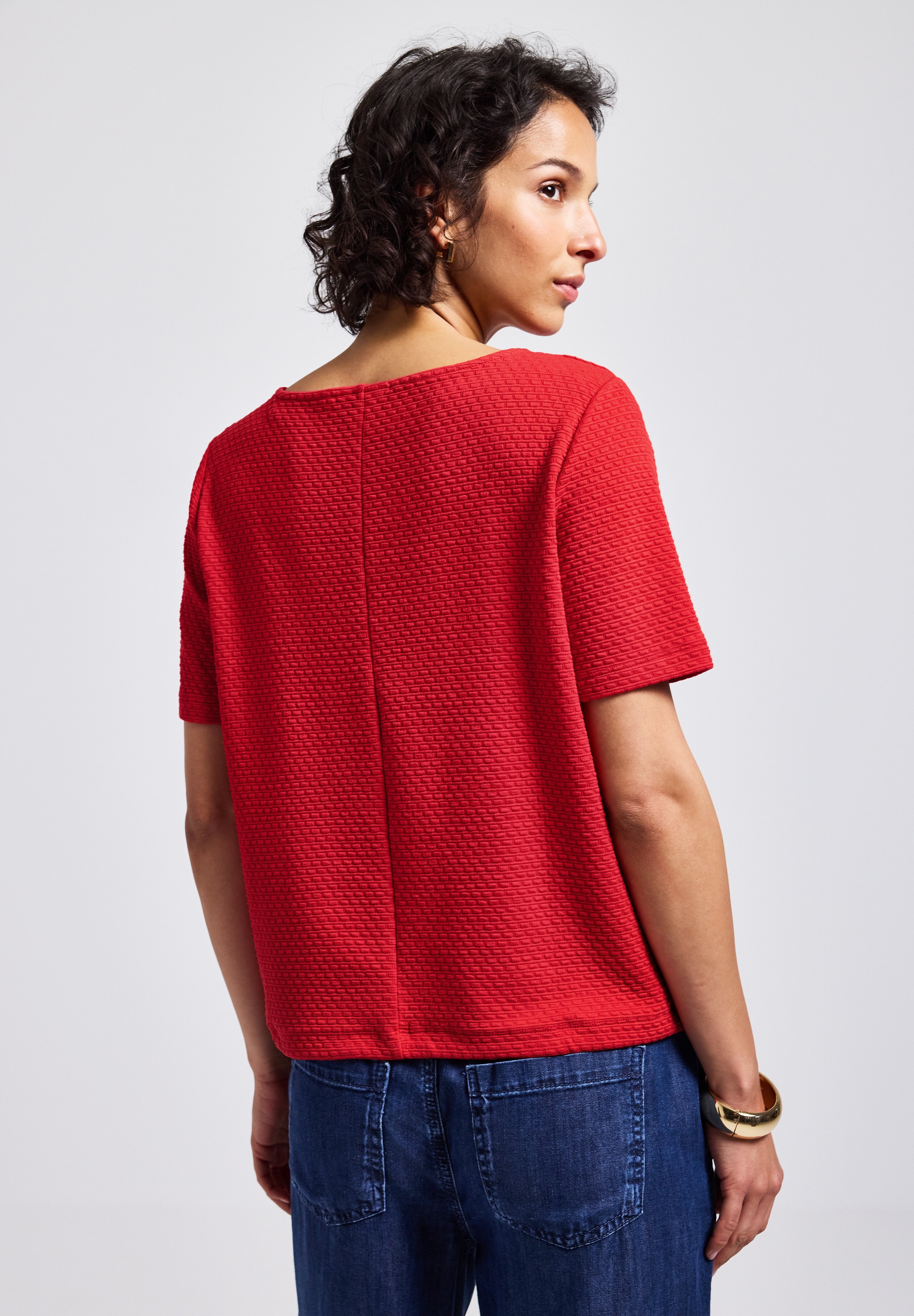 STREET ONE T-Shirt, mit Tunnelzug am Saum und in Struktur-Optik
