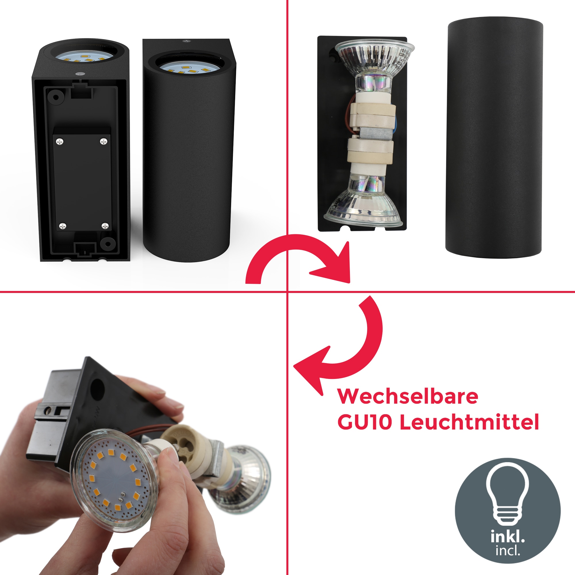 Strahle, 400lm auf kaufen Außen-Wandleuchte schwarz, Wand-Spot, 5W IP44, B.K.Licht inkl. Rechnung LED Bad, 2 Außenleuchte, »Volans«, flammig-flammig,