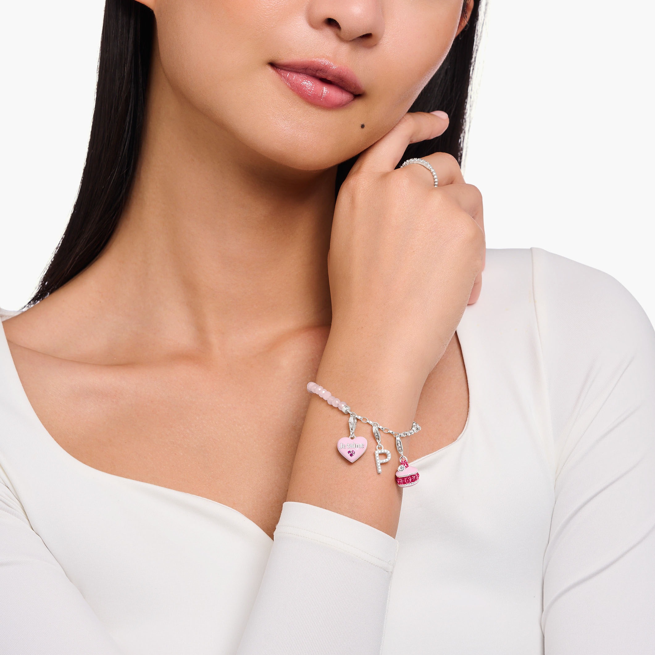 THOMAS SABO Charm-Einhänger »rosa Je t´aime Herz, 2073-042-9«, mit Korund (synth.)